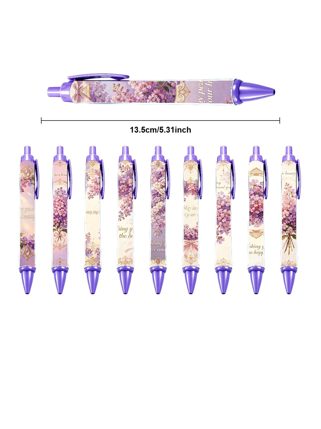 Floral Elegance Retractable Pens - 10-Pack