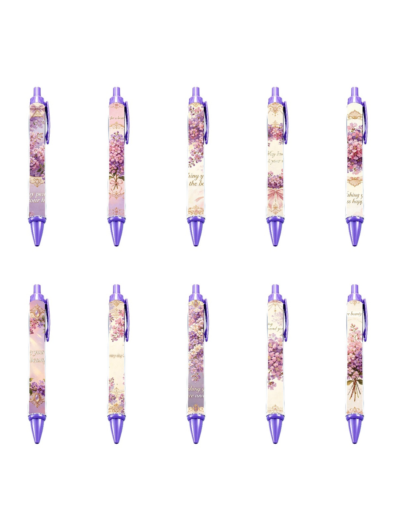 Floral Elegance Retractable Pens - 10-Pack