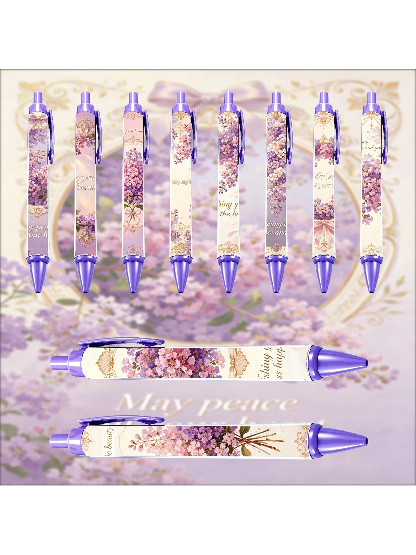 Floral Elegance Retractable Pens - 10-Pack