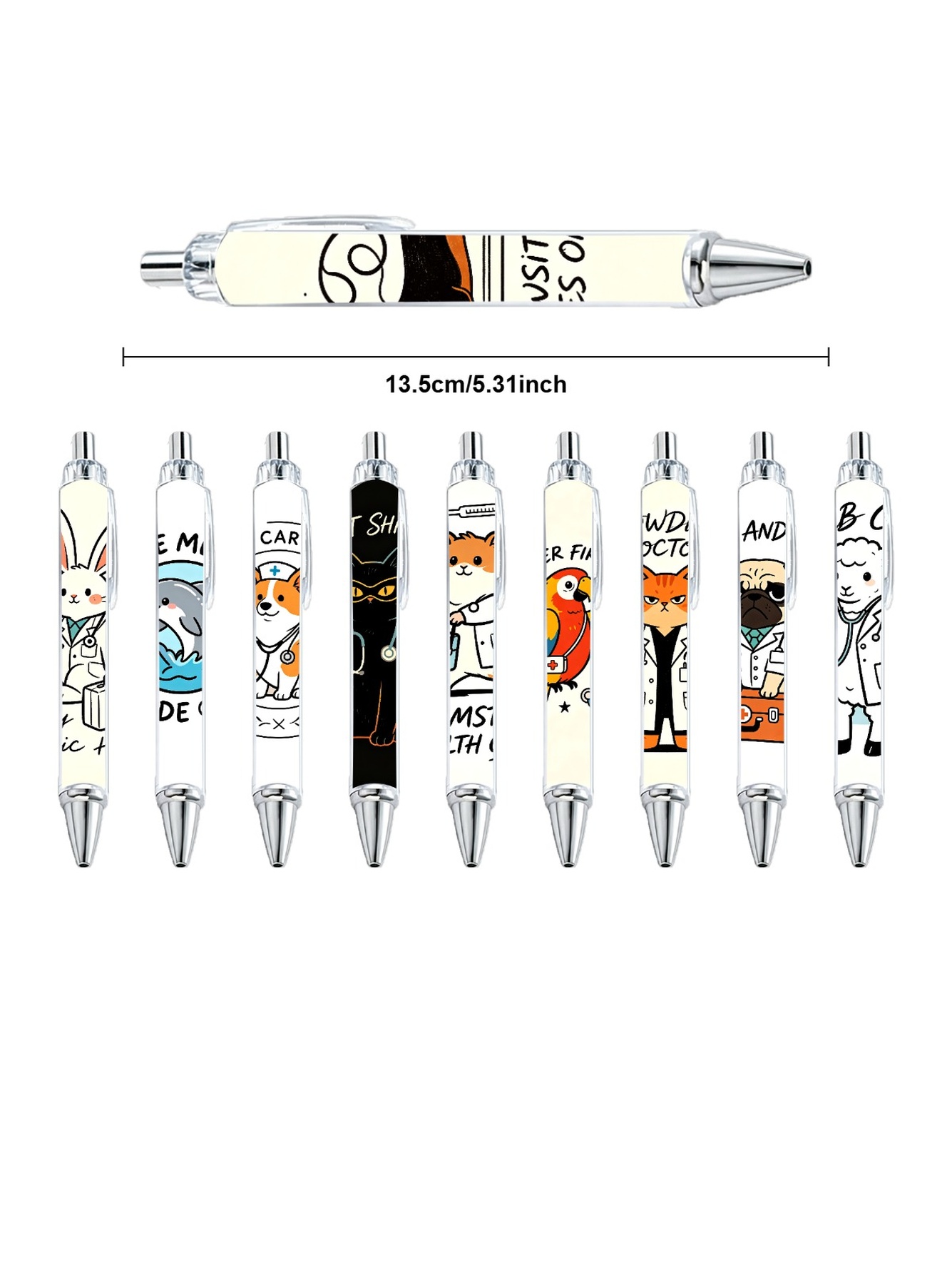 Adorable Animal Vet Ballpoint Pens, For Students And Professionals - 10-Pack