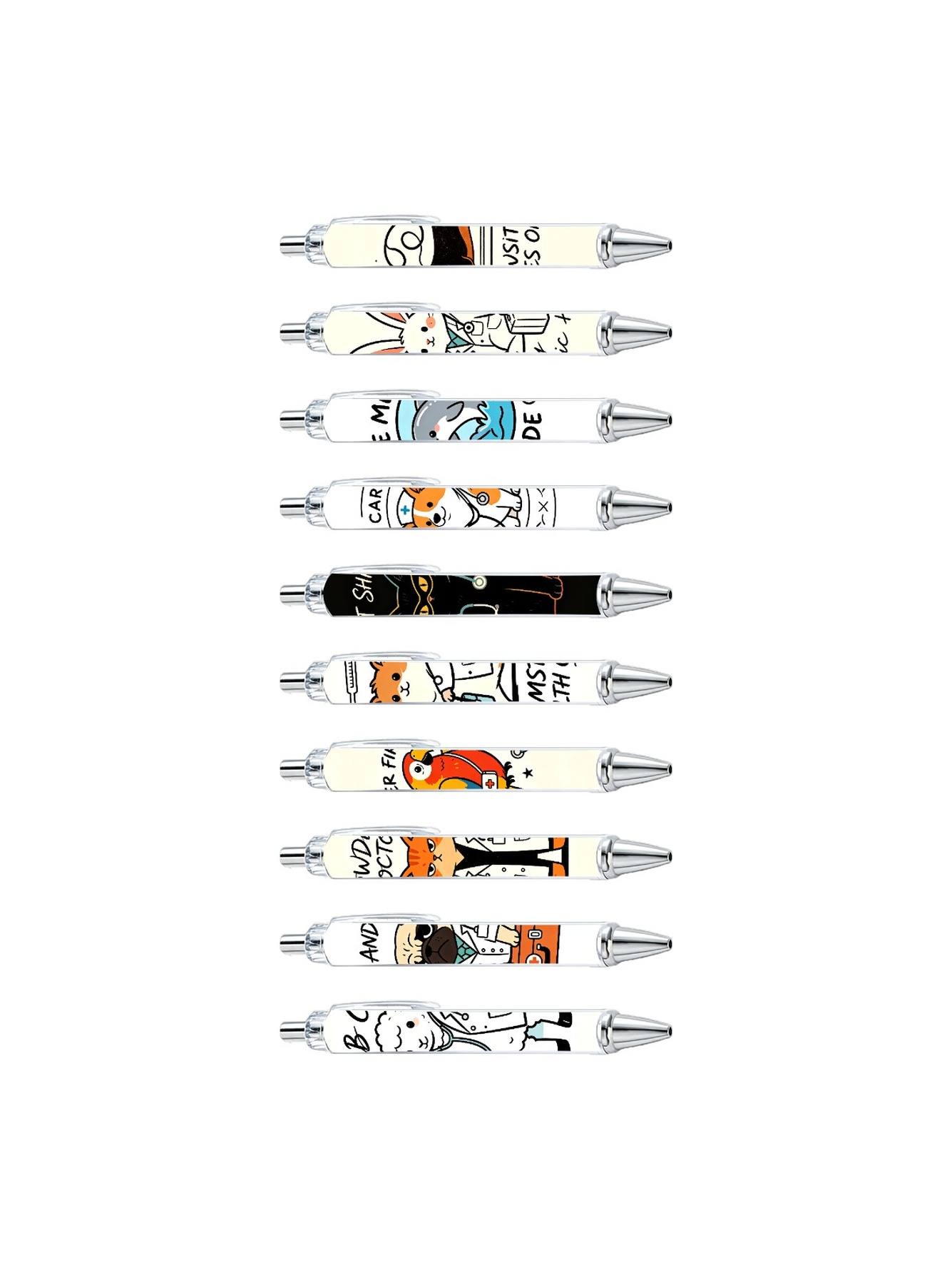 Adorable Animal Vet Ballpoint Pens, For Students And Professionals - 10-Pack