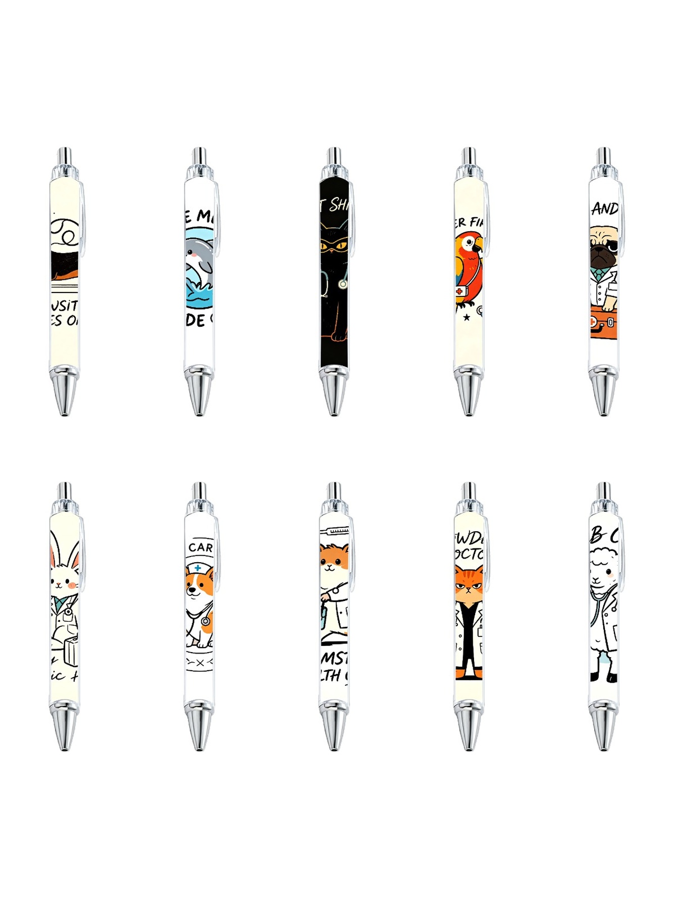 Adorable Animal Vet Ballpoint Pens, For Students And Professionals - 10-Pack