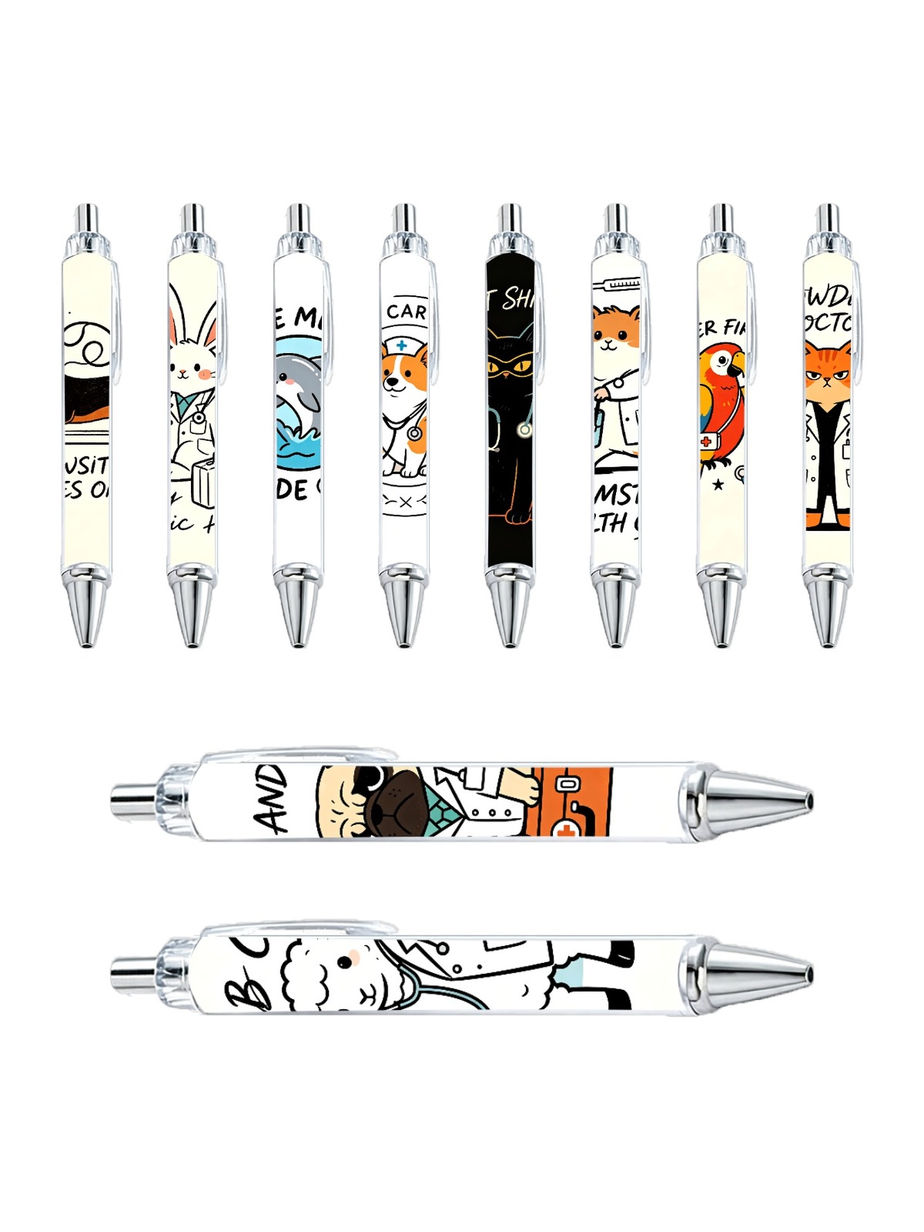 Adorable Animal Vet Ballpoint Pens, For Students And Professionals - 10-Pack