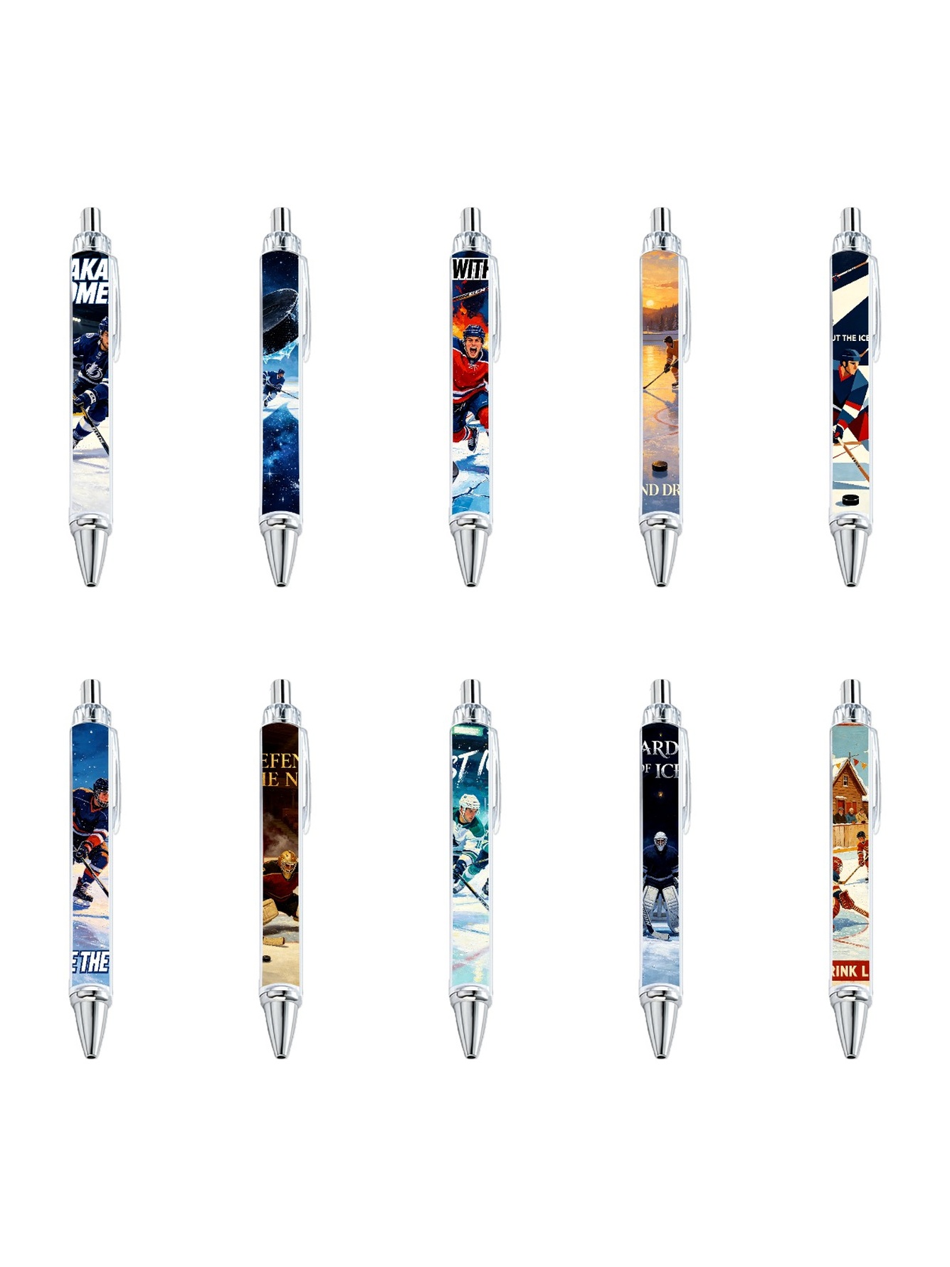 Ice Hockey Gel Pens, Ice Sport, Black Ink - 10-Pack