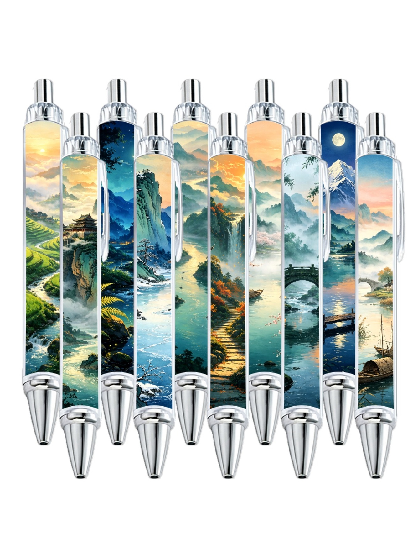 Chinese Landscape Art Ballpoint Pens - 10-Pack
