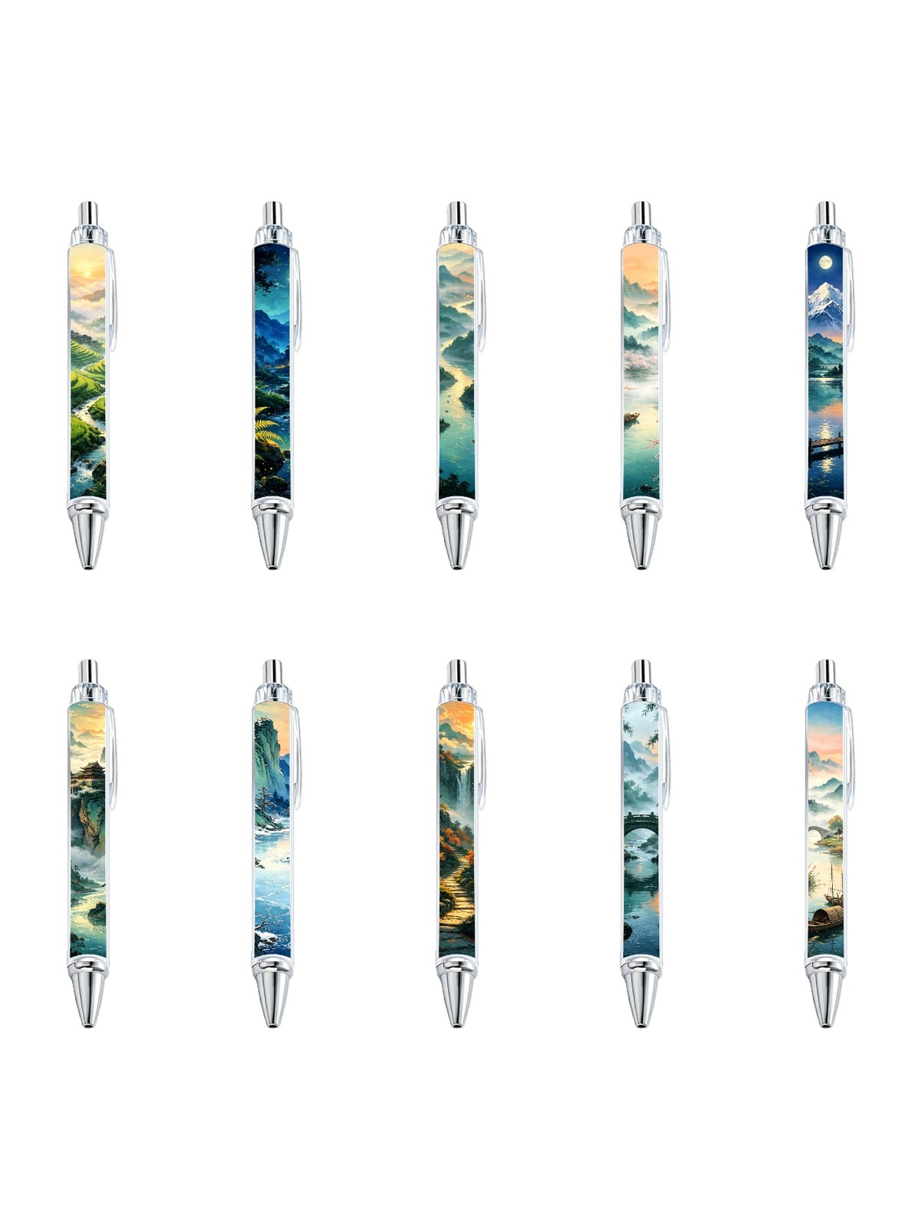 Chinese Landscape Art Ballpoint Pens - 10-Pack
