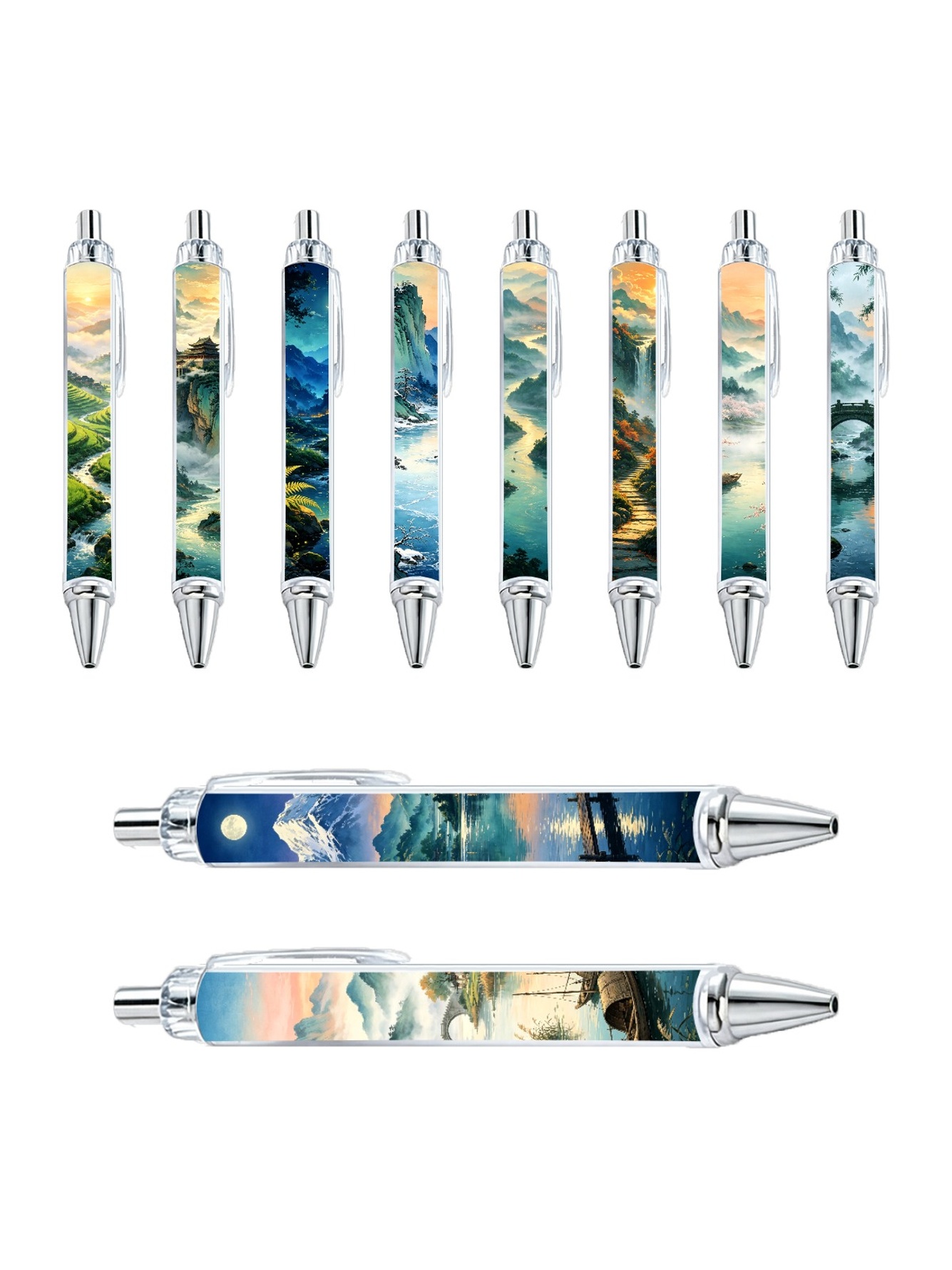 Chinese Landscape Art Ballpoint Pens - 10-Pack