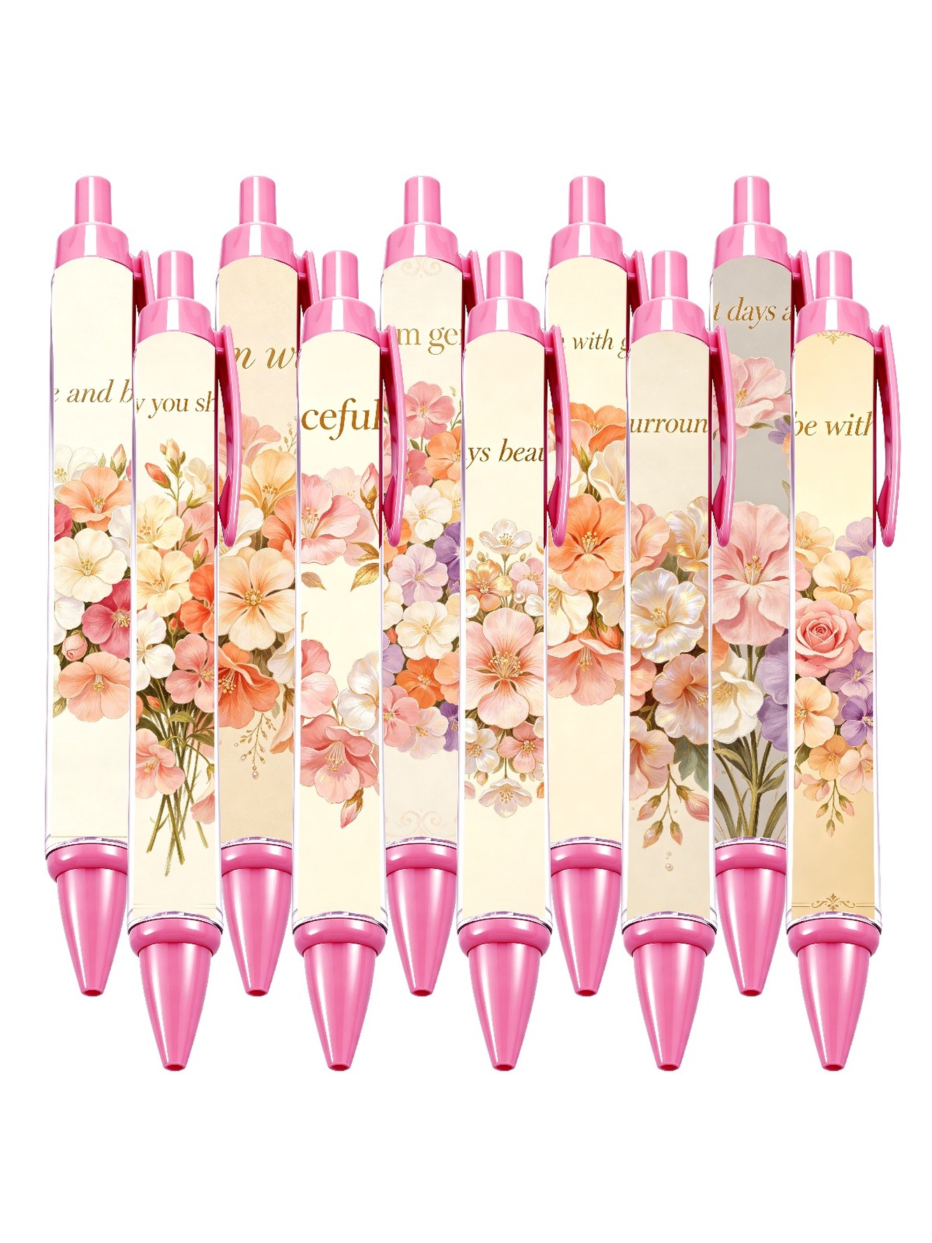 Floral Elegance Retractable Pens - 10-Pack