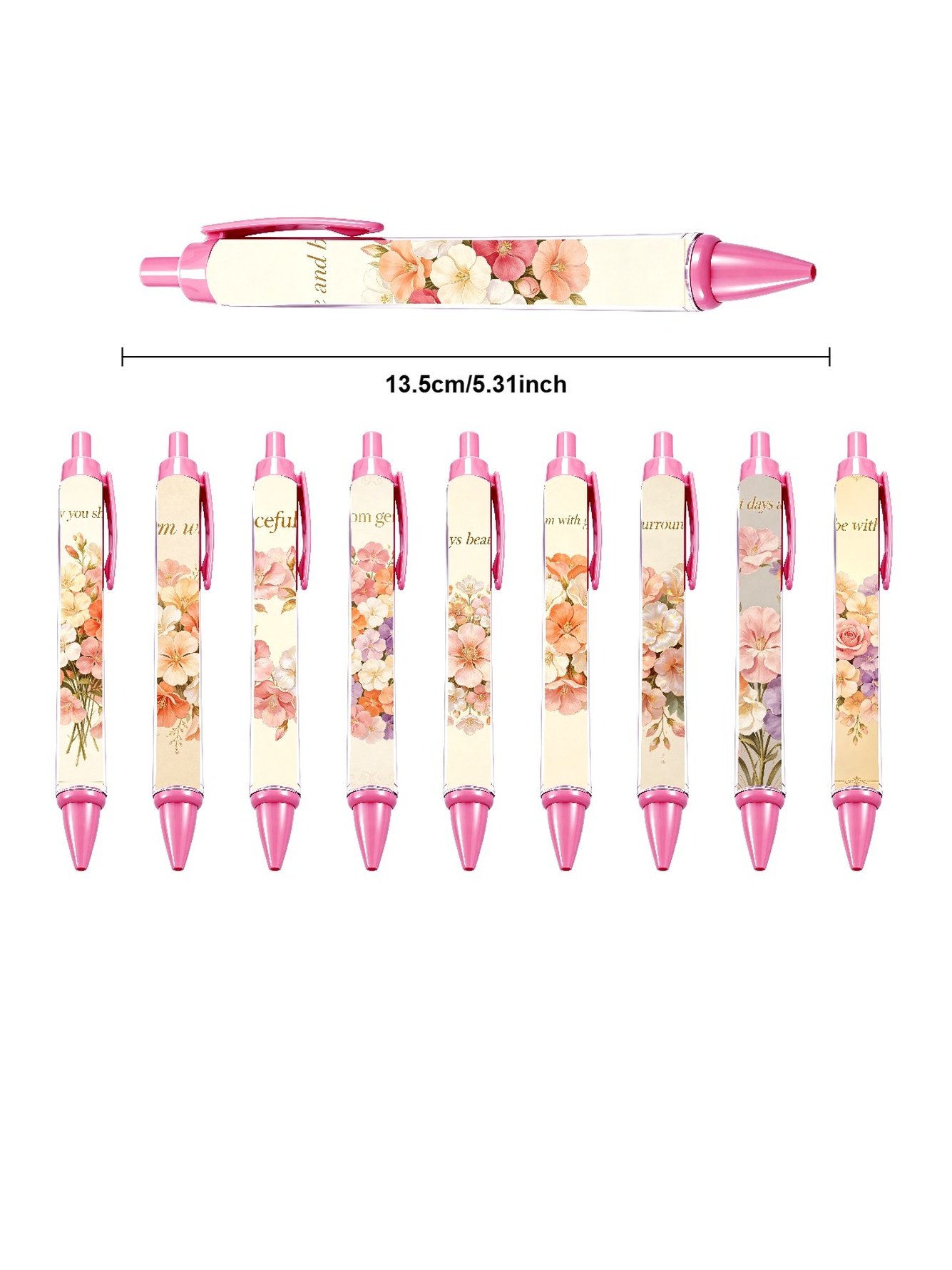 Floral Elegance Retractable Pens - 10-Pack