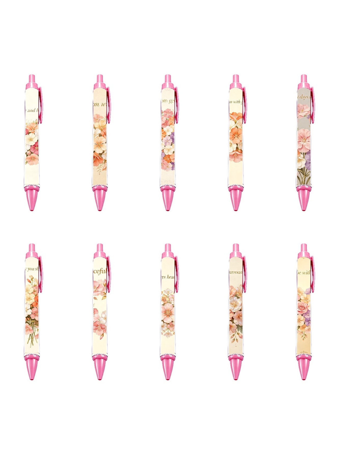 Floral Elegance Retractable Pens - 10-Pack