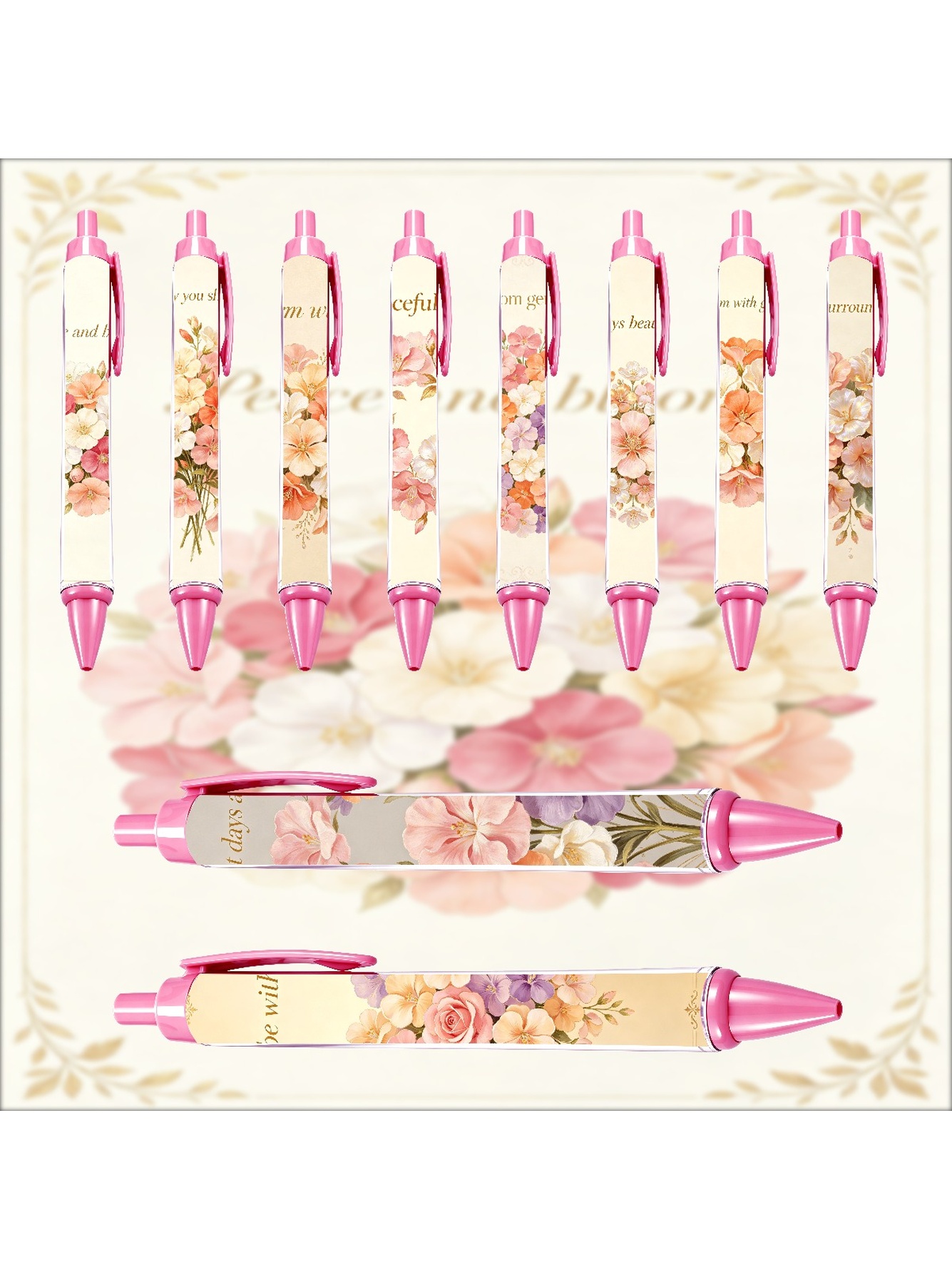 Floral Elegance Retractable Pens - 10-Pack