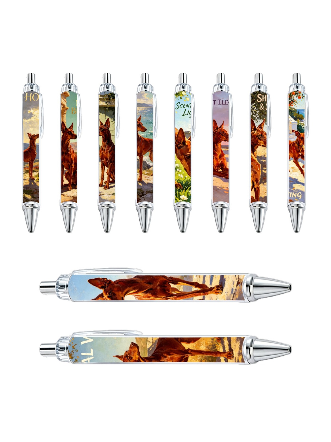 أقلام حبر جاف بتصميم كلب الصيد الأحمر حزمة من 10