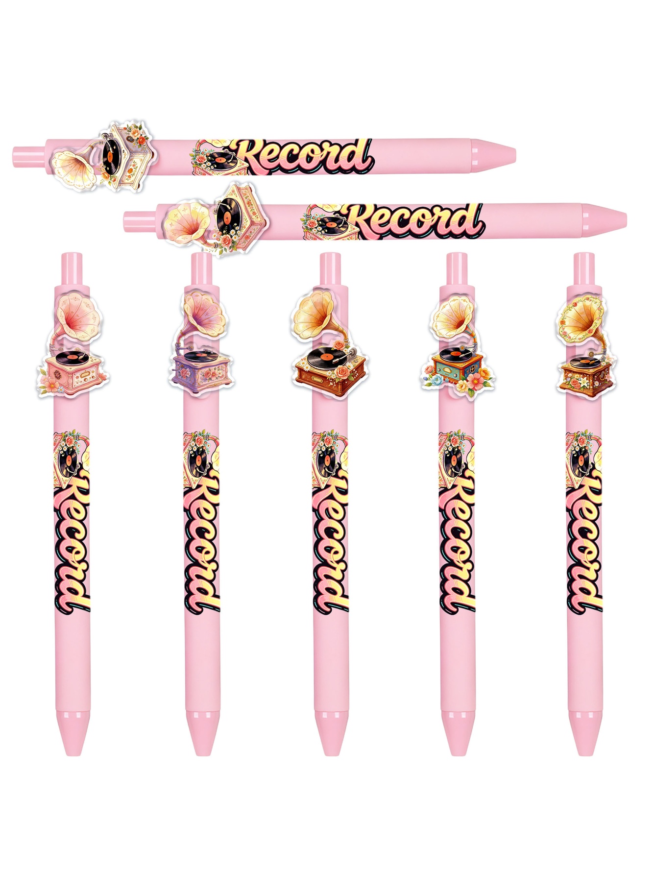 10pcs record player theme ballpoint pen pattern random