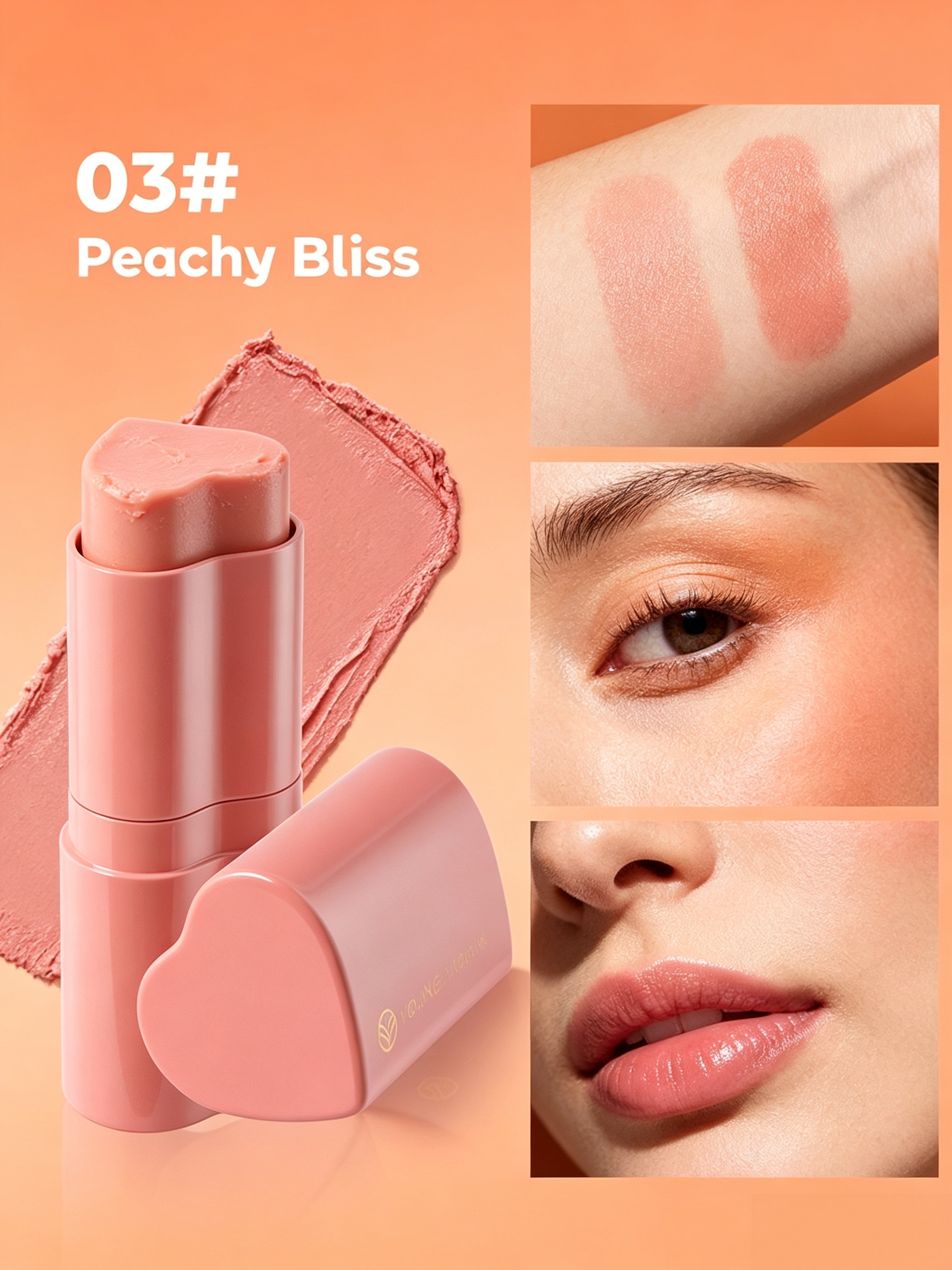 Heart Cream Blush Stick, 03 Peachy Bliss