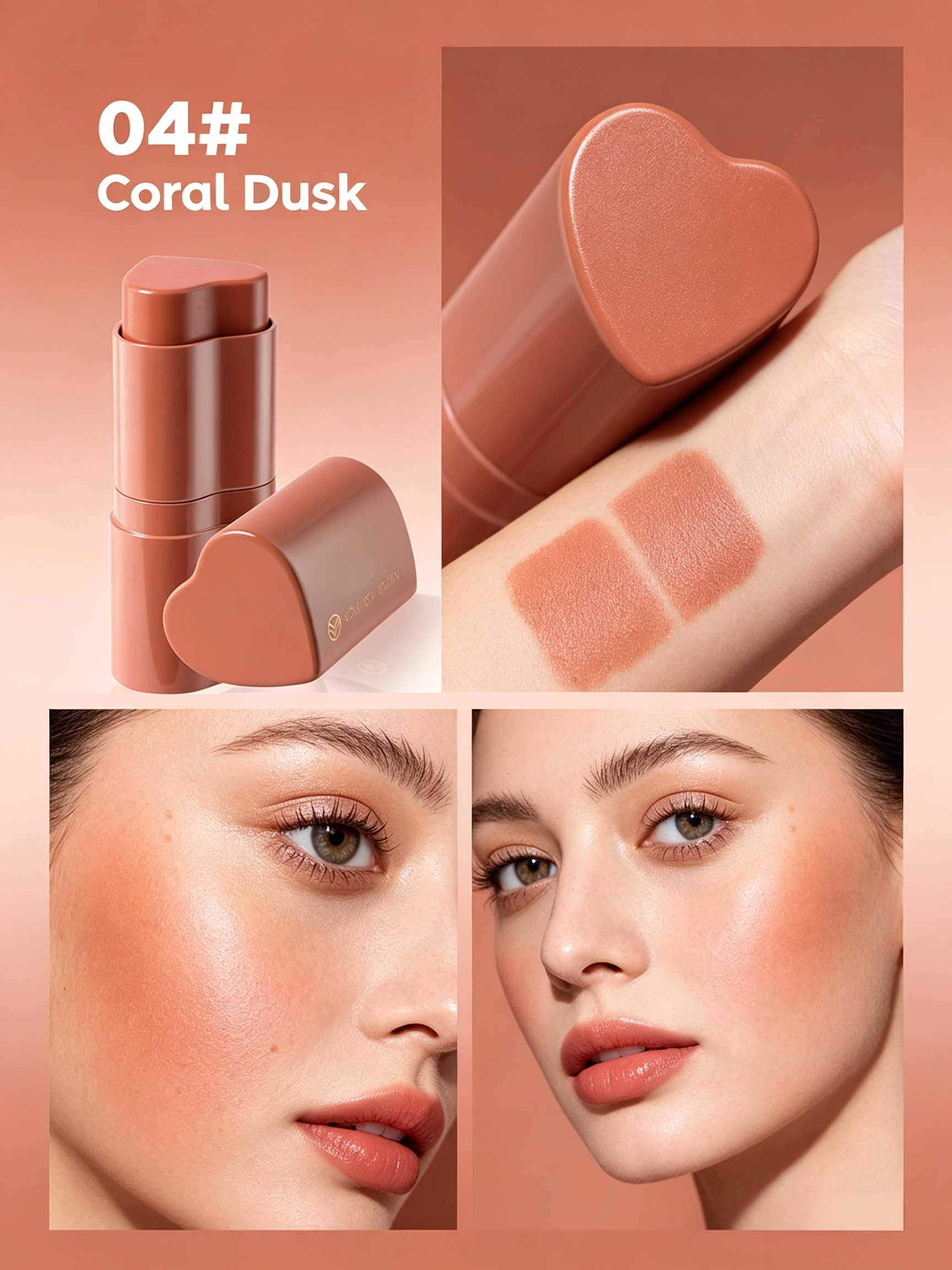 Heart Cream Blush Stick, 04 Coral Dusk