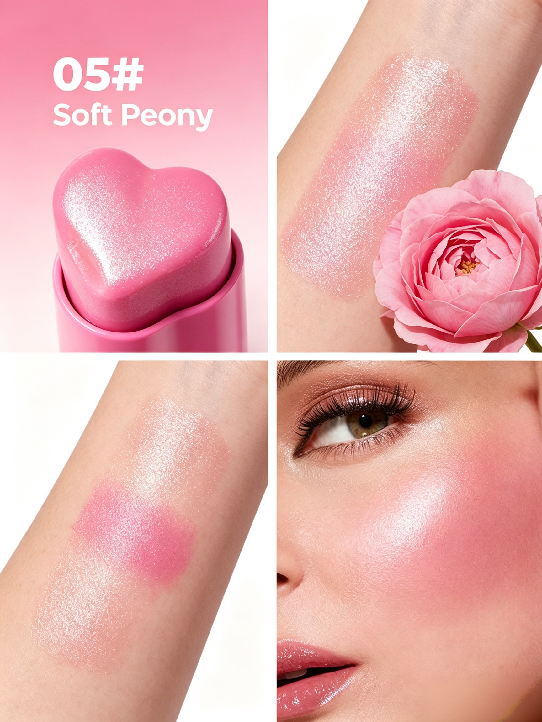 Heart Cream Blush Stick, 05 Soft Peony Pink