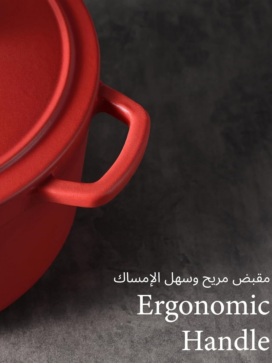 قدر هولندي حديد زهر مطلي بالإينامل بغطاء للتوزيع الذاتي، 4.73 لتر - أحمر