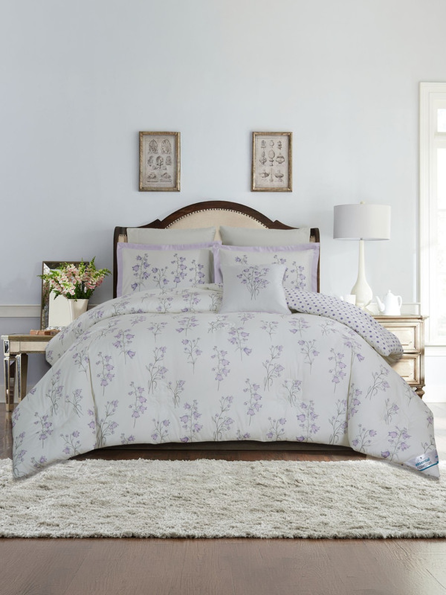 7-Piece Printed King Comforter Set, 260x240 cm Bed, Reversible Design, 350 GSM Down Alternative Fill, (Mint Cream)