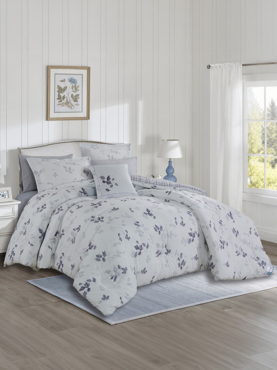 7-Piece Printed King Comforter Set, 260x240 cm Bed, Reversible Design, 350 GSM Down Alternative Fill, (Glacier Blue)