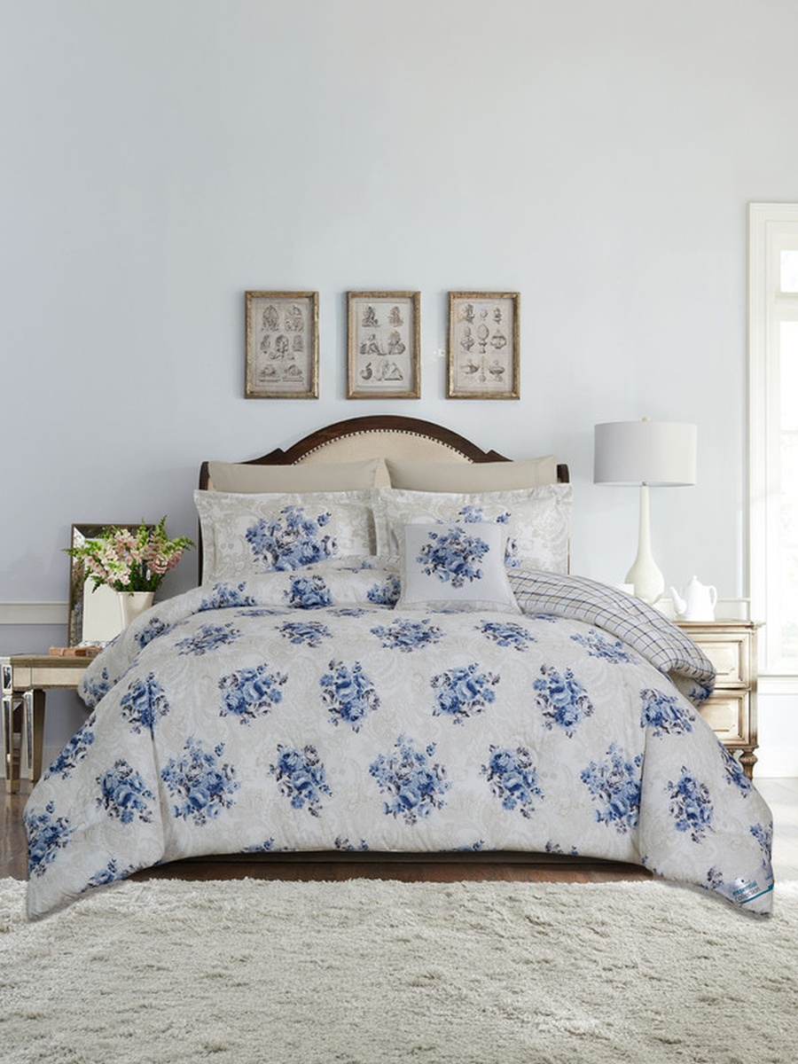 7-Piece Printed King Comforter Set, 260x240 cm Bed, Reversible Design, 350 GSM Down Alternative Fill ,(Snow White)