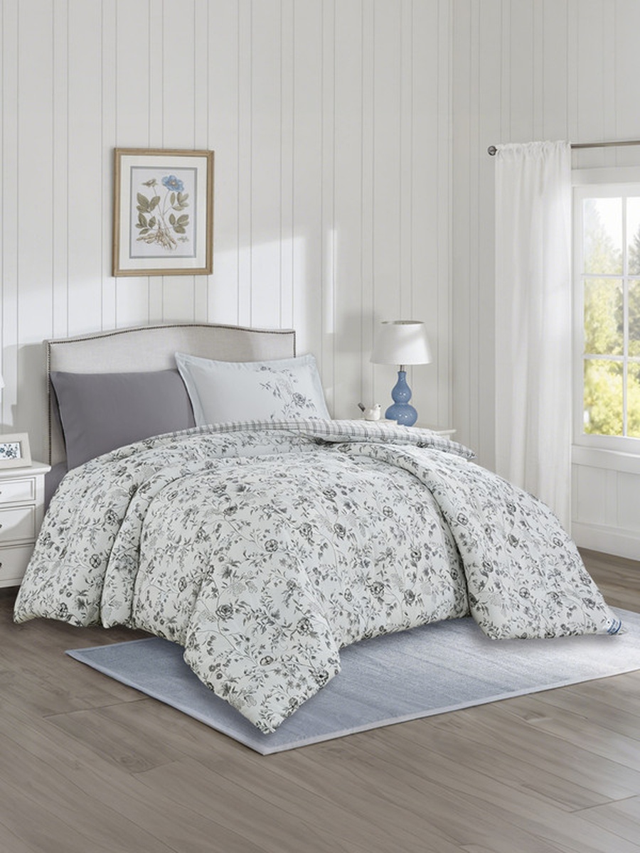4-Piece Printed Single Comforter Set, 170x230 cm Bed, Reversible Design, 350 GSM Down Alternative Fill, (Pearl White)