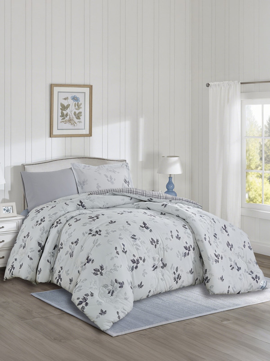 4-Piece Printed Single Comforter Set, 170x230 cm Bed, Reversible Design, 350 GSM Down Alternative Fill, (Glacier Blue)