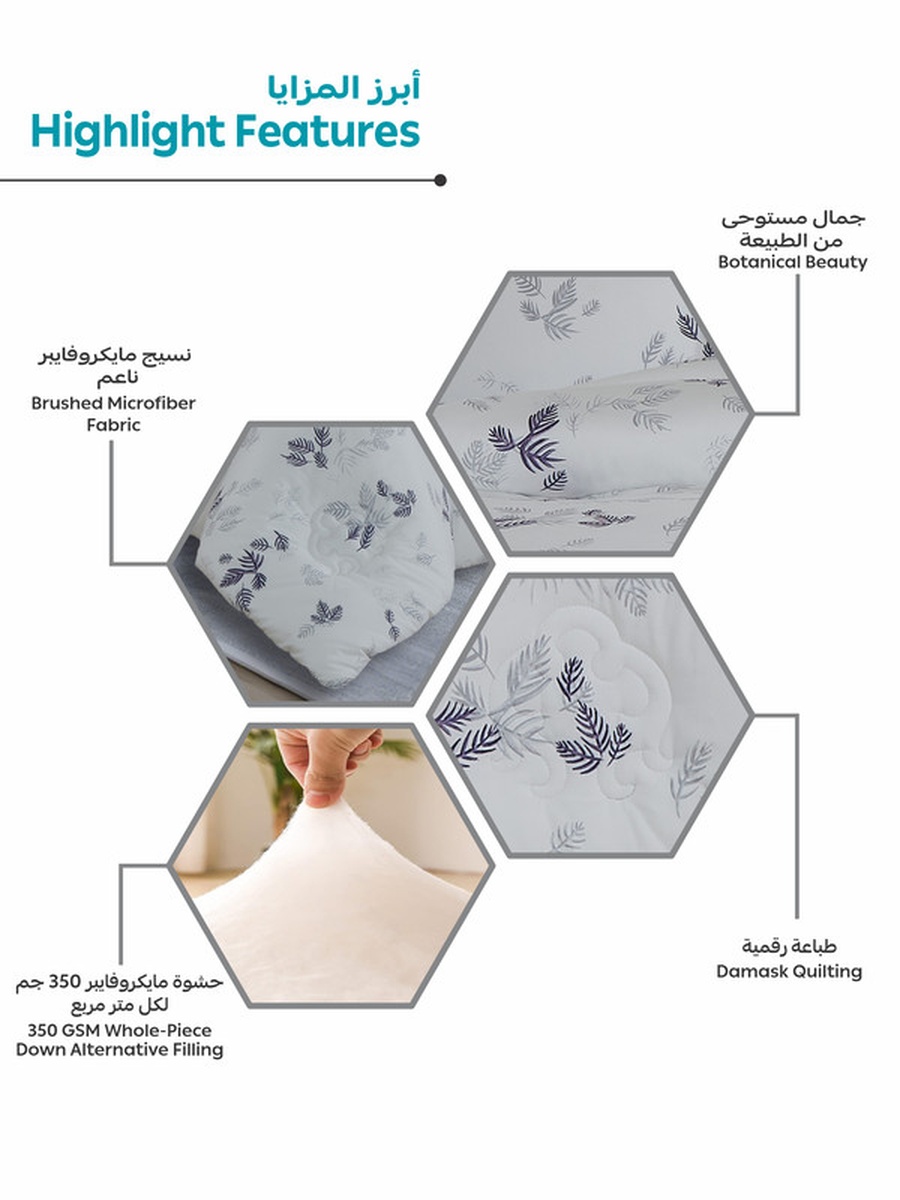 4-Piece Printed Single Comforter Set, 170x230 cm Bed, Reversible Design, 350 GSM Down Alternative Fill, (Glacier Blue)
