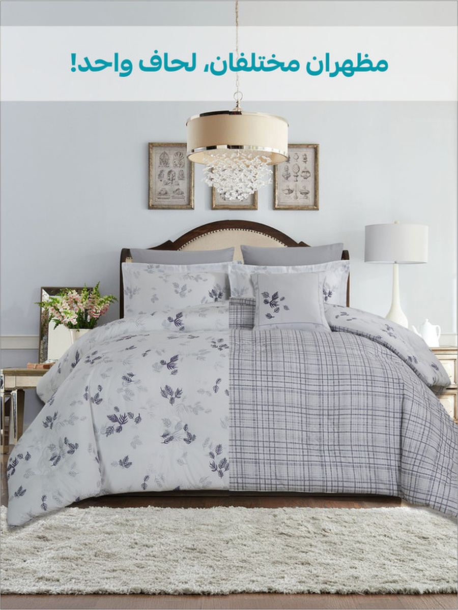 4-Piece Printed Single Comforter Set, 170x230 cm Bed, Reversible Design, 350 GSM Down Alternative Fill, (Glacier Blue)