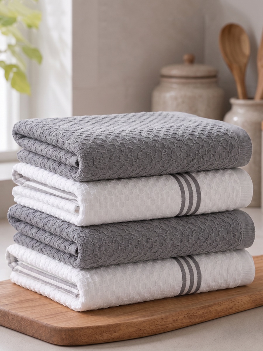 100% Cotton Kitchen Towels - Pack of 4 / 38x64 cm / 400 GSM / Highly Absorbent and Quick Dry, (Wild Dove Color)