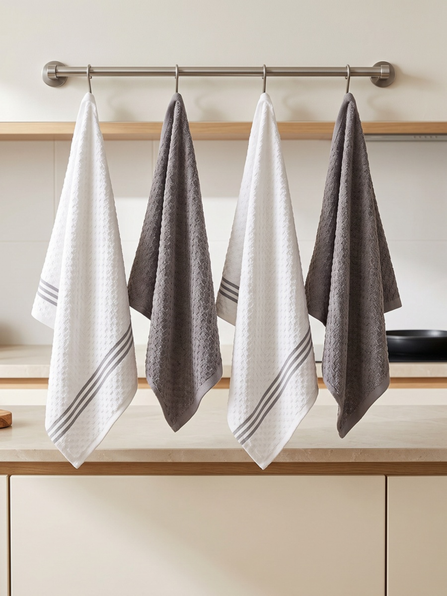 100% Cotton Kitchen Towels - Pack of 4 / 38x64 cm / 400 GSM / Highly Absorbent and Quick Dry, (Wild Dove Color)
