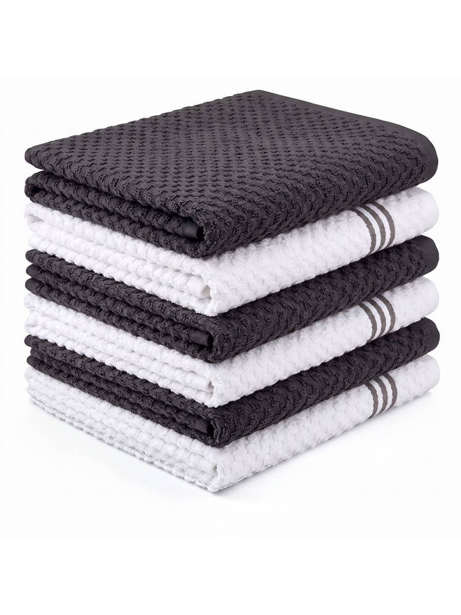 100% Cotton Kitchen Towels - Pack of 6 / 38x64 cm / 400 GSM / Highly Absorbent and Quick Dry, (Raven Color)