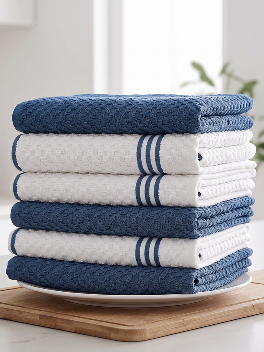 100% Cotton Kitchen Towels - Pack of 6 / 38x64 cm / 400 GSM / Highly Absorbent and Quick Dry, (Limoges Color)