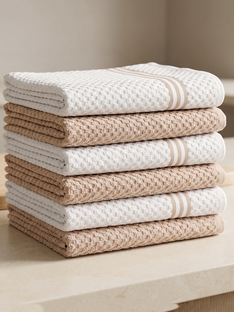100% Cotton Kitchen Towels - Pack of 6 / 38x64 cm / 400 GSM / Highly Absorbent and Quick Dry, (Cream Tan Color)