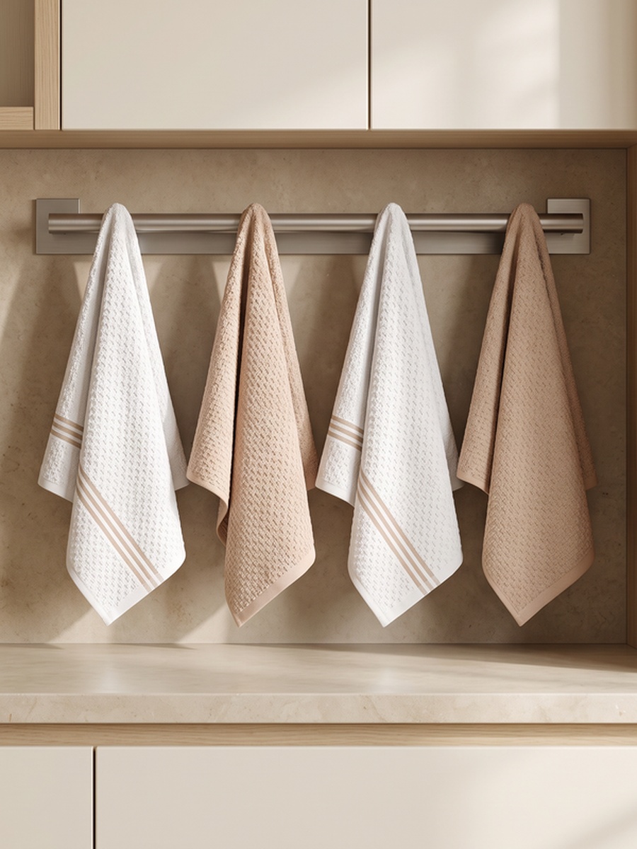 100% Cotton Kitchen Towels - Pack of 6 / 38x64 cm / 400 GSM / Highly Absorbent and Quick Dry, (Cream Tan Color)