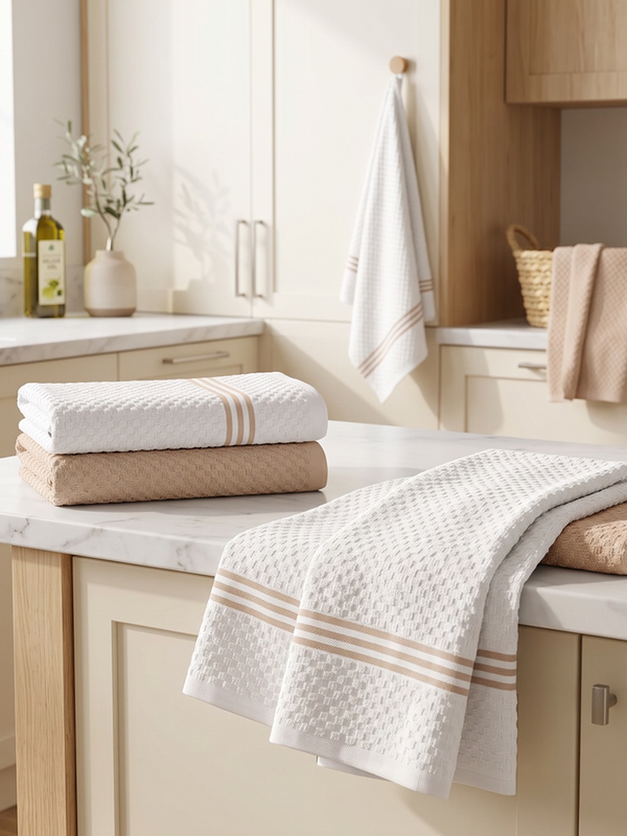 100% Cotton Kitchen Towels - Pack of 6 / 38x64 cm / 400 GSM / Highly Absorbent and Quick Dry, (Cream Tan Color)