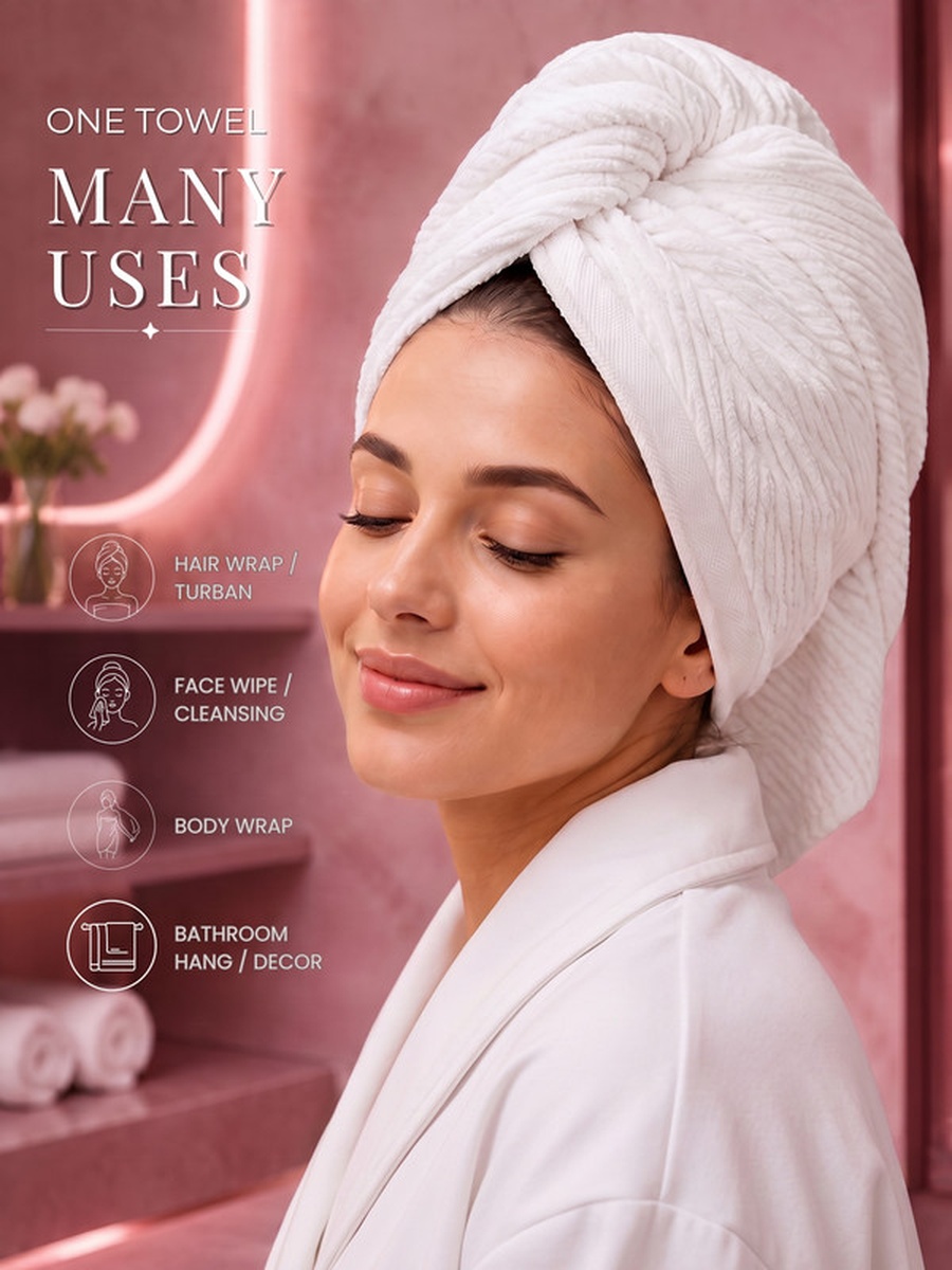 1-Piece 100% Cotton Zero Twist Bath Towel 70x140 cm, 550 GSM Highly Absorbent and Quick Dry Bathroom Towel, (White)