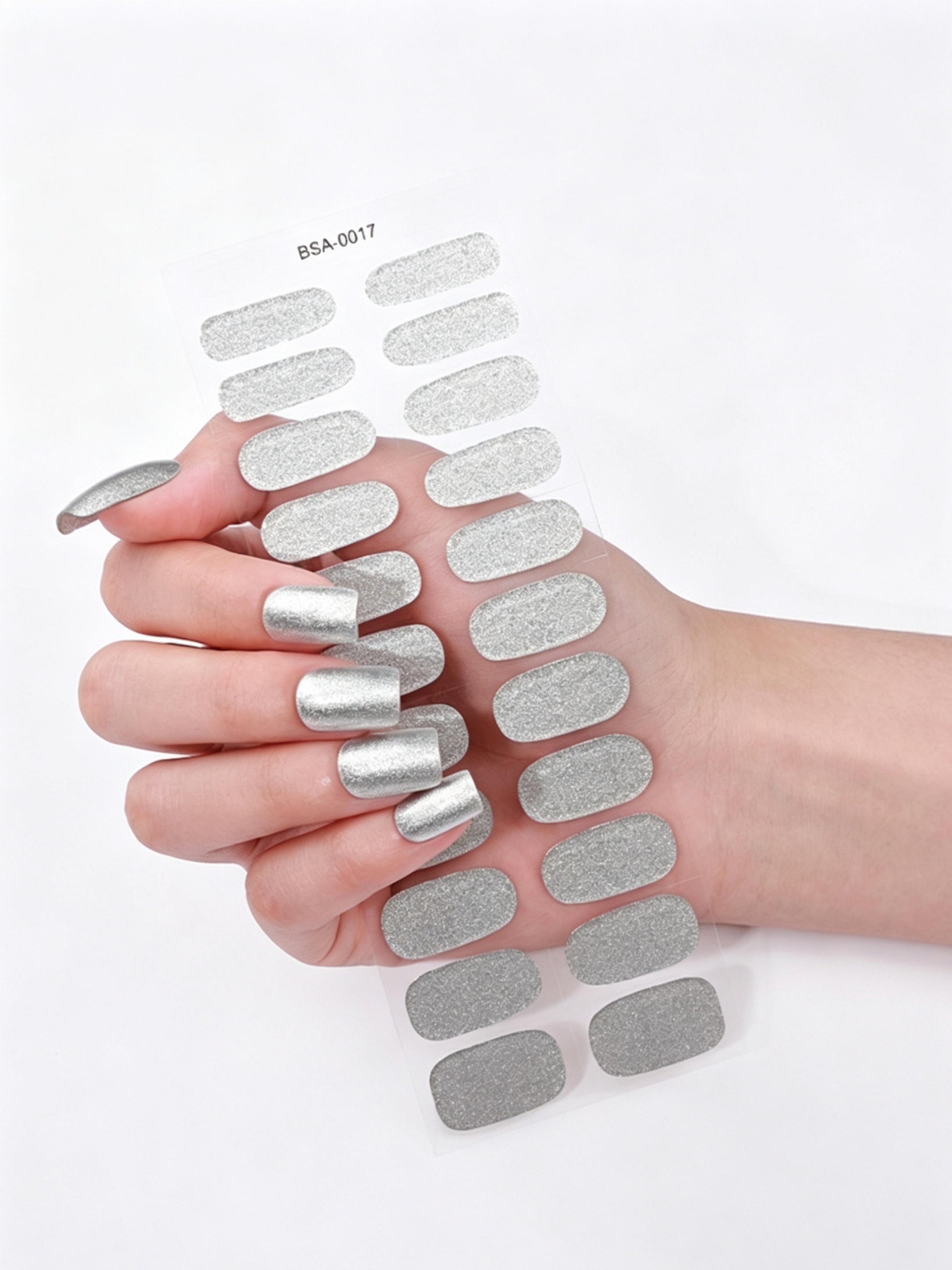 Shimmering Silver Glitter UV-Free Gel Nail Wraps