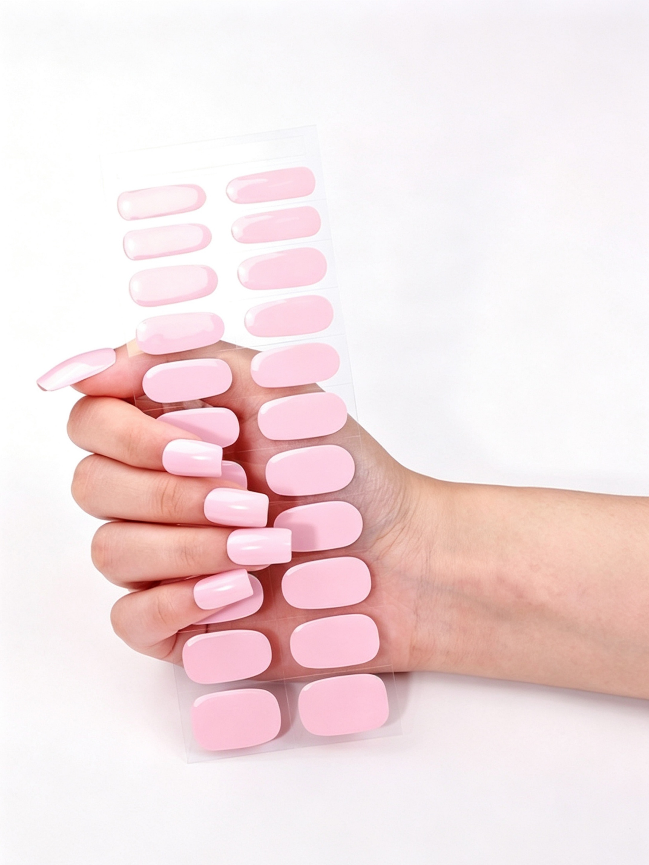 Glossy Pink Gel Nail Stickers - UV-Free and Easy Application