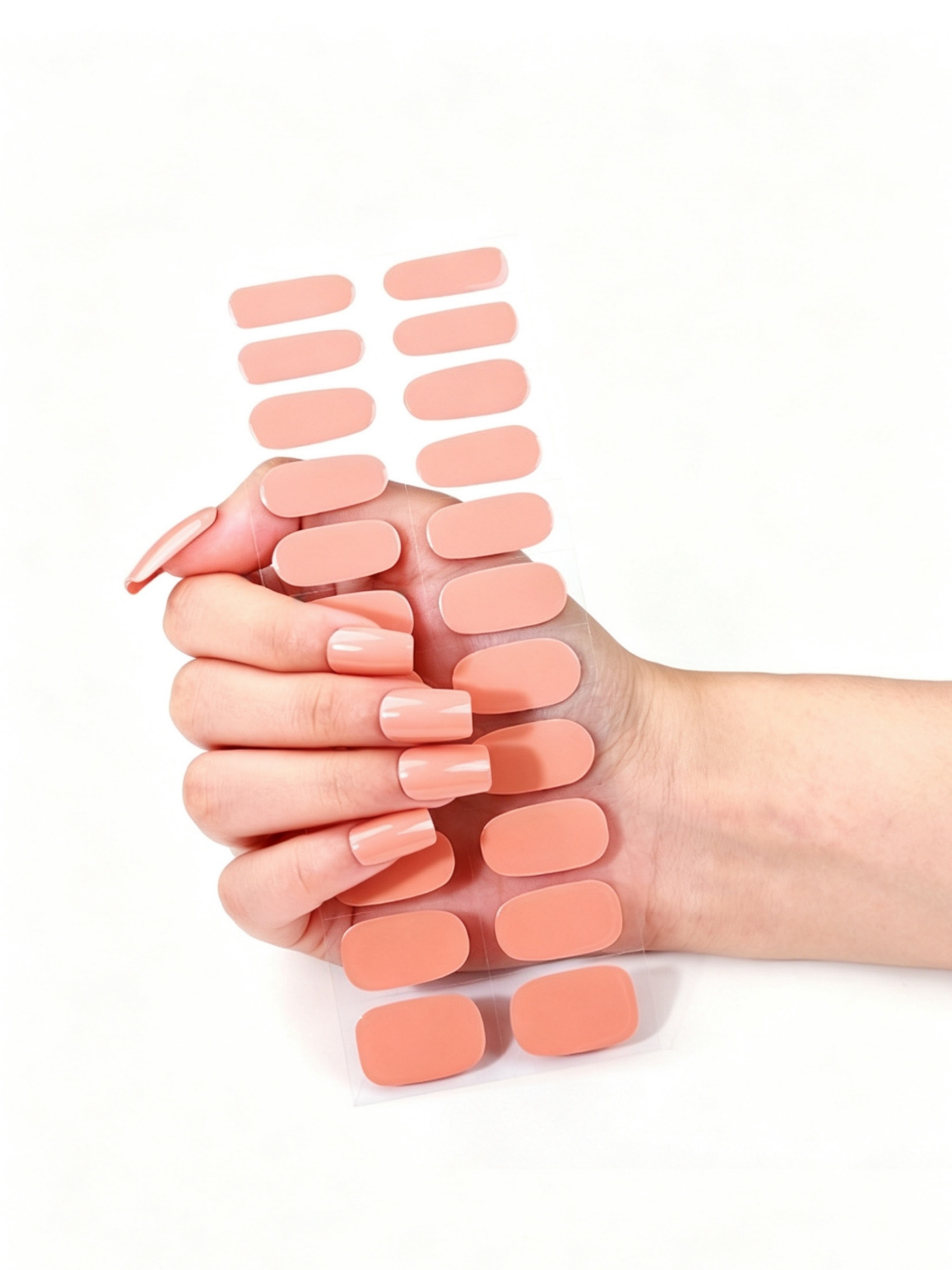 Glossy Peach Gel Nail Stickers - UV-Free and Easy Application