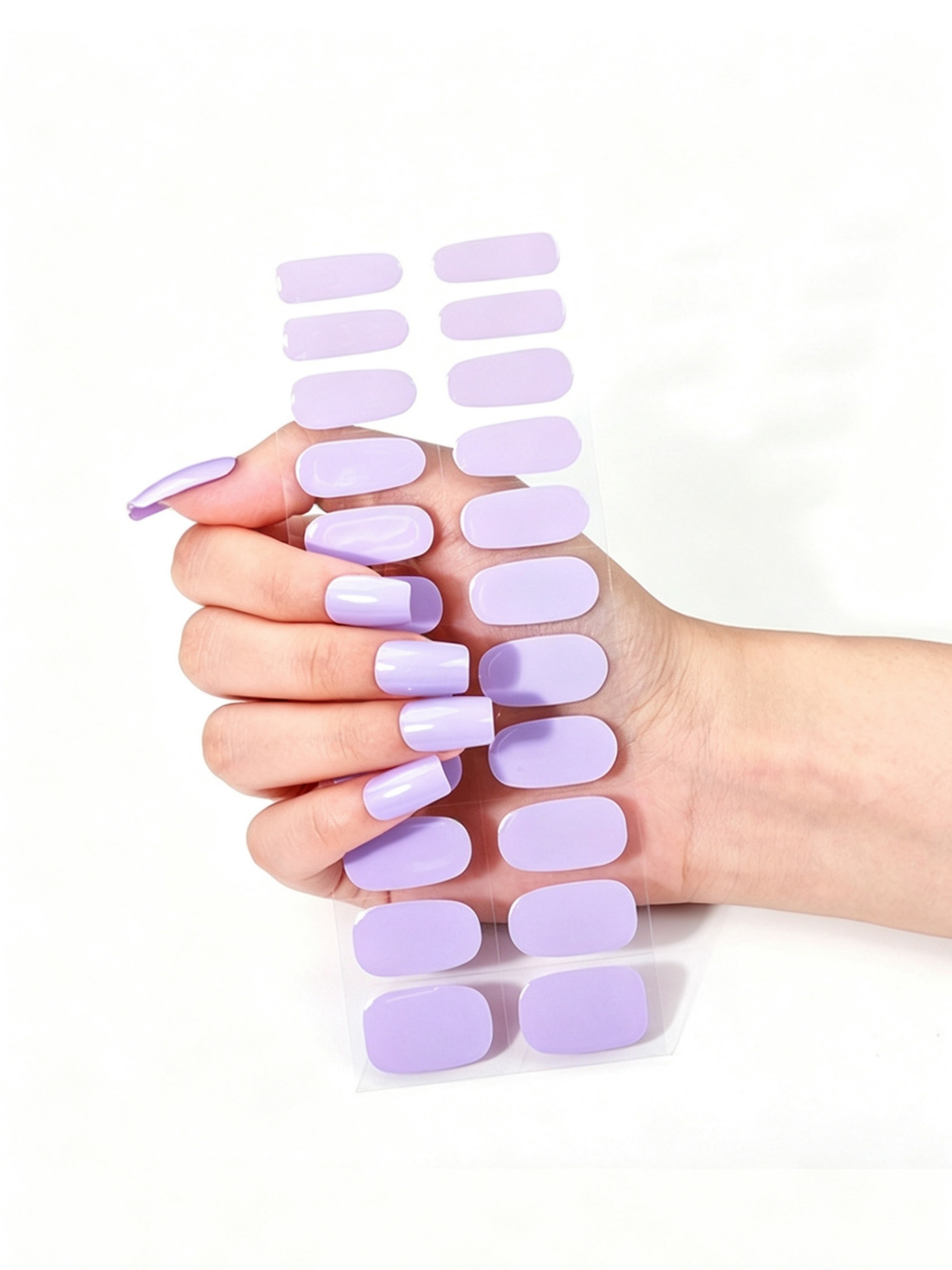 Glossy Lilac Press-On Gel Nail Stickers - UV-Free and Easy Application