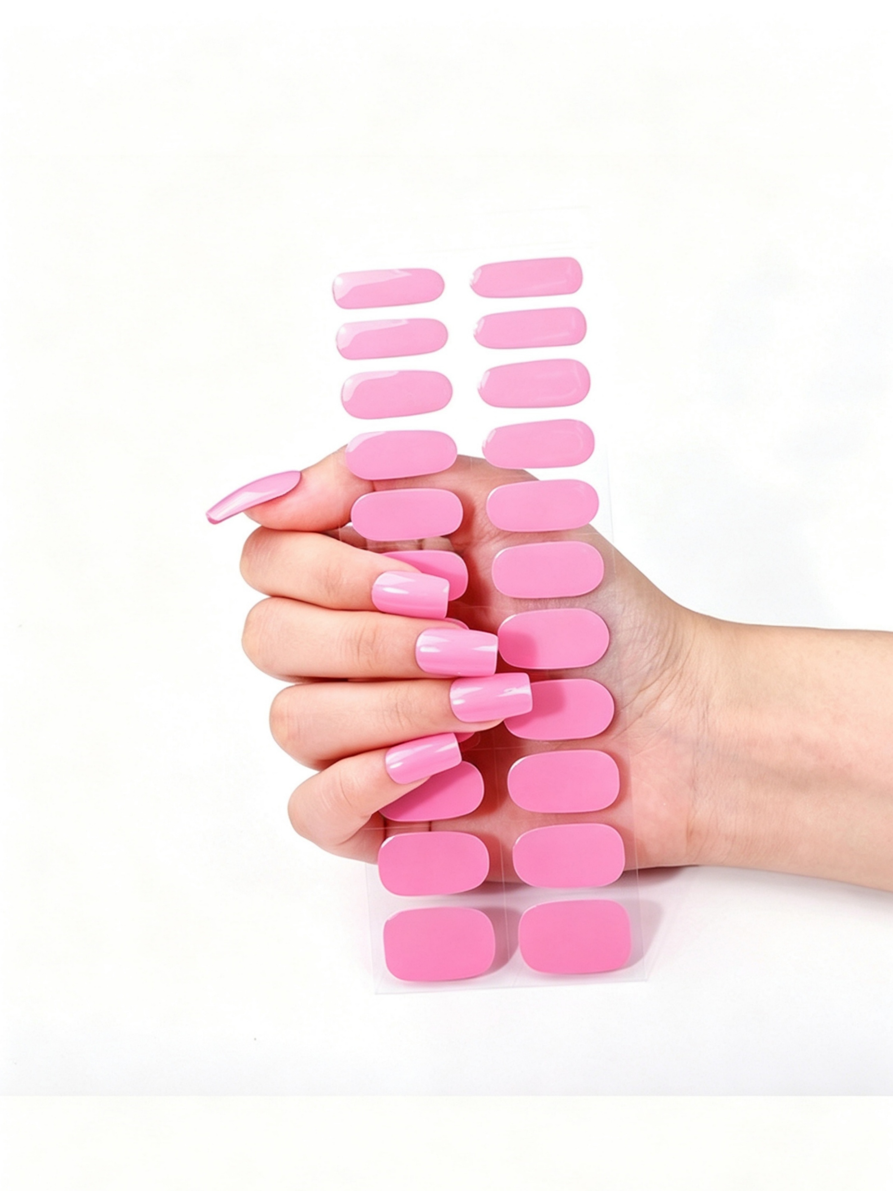 Glossy Peach Pink Gel Nail Stickers - No UV Lamp Needed