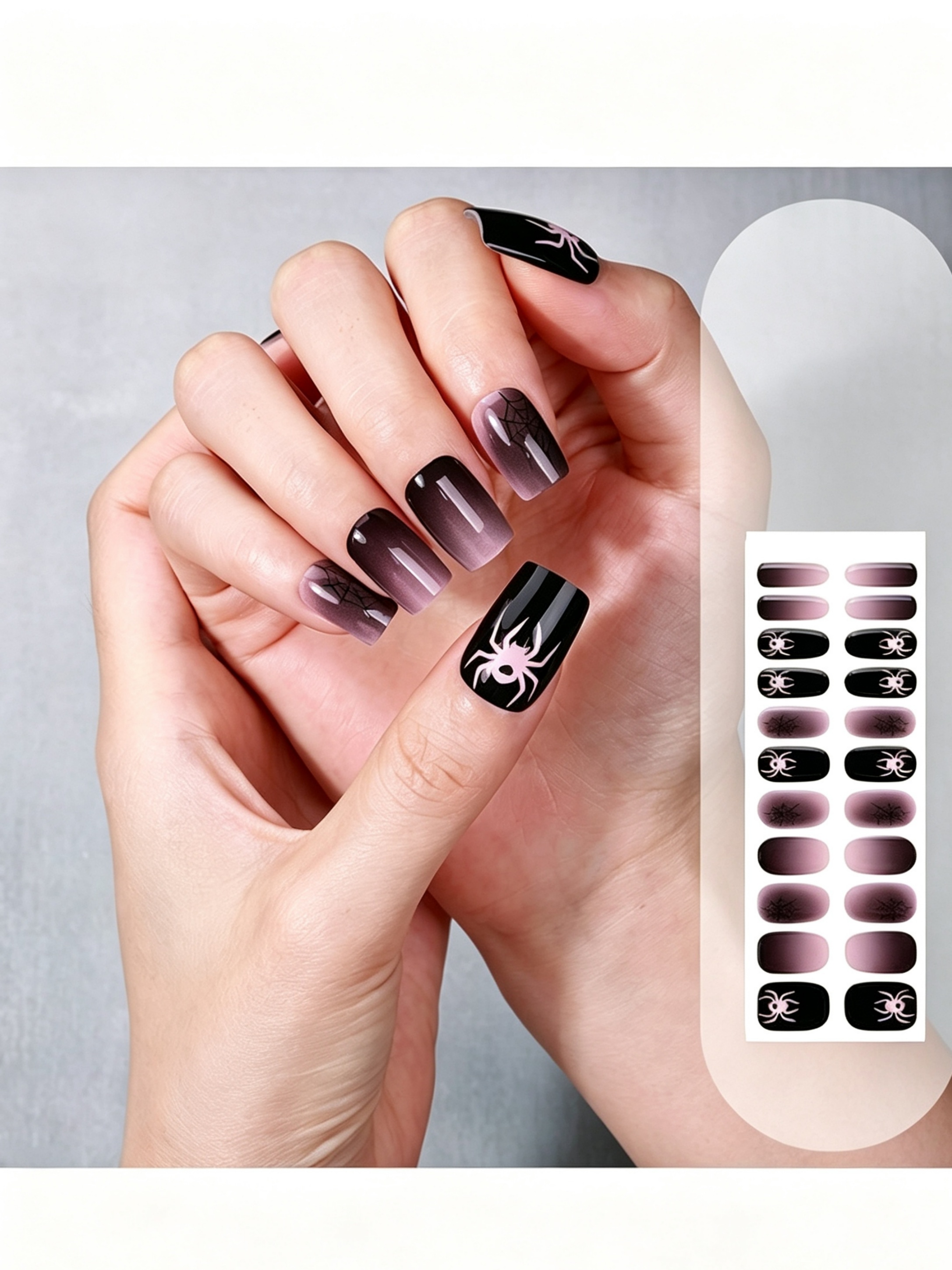 Halloween Spider Web Ombre Gel Nail Stickers - UV-Free and Luminous