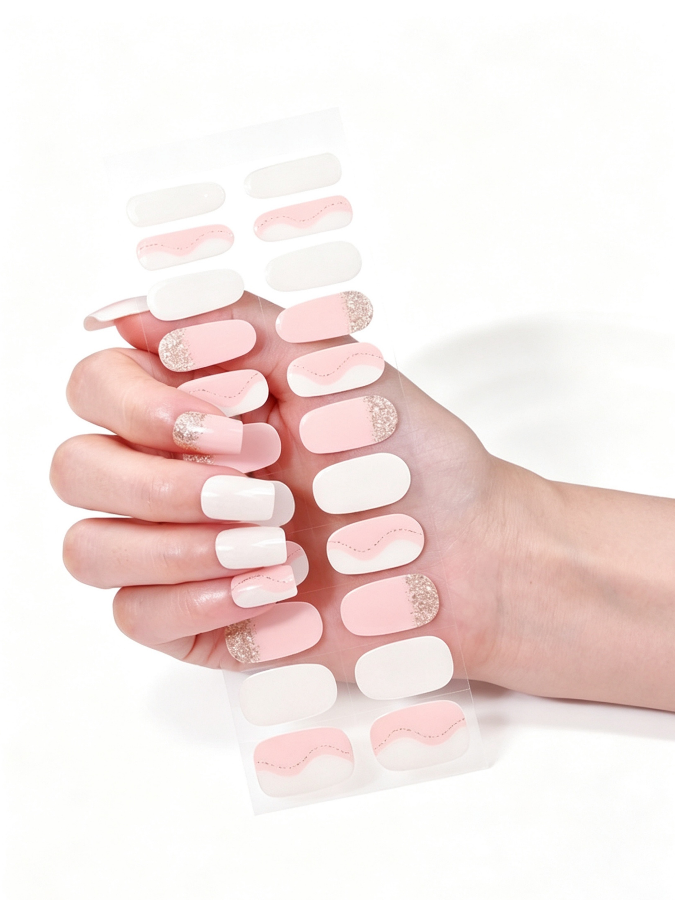 Glossy Multi-Color French Manicure Nail Stickers - UV-Free Gel