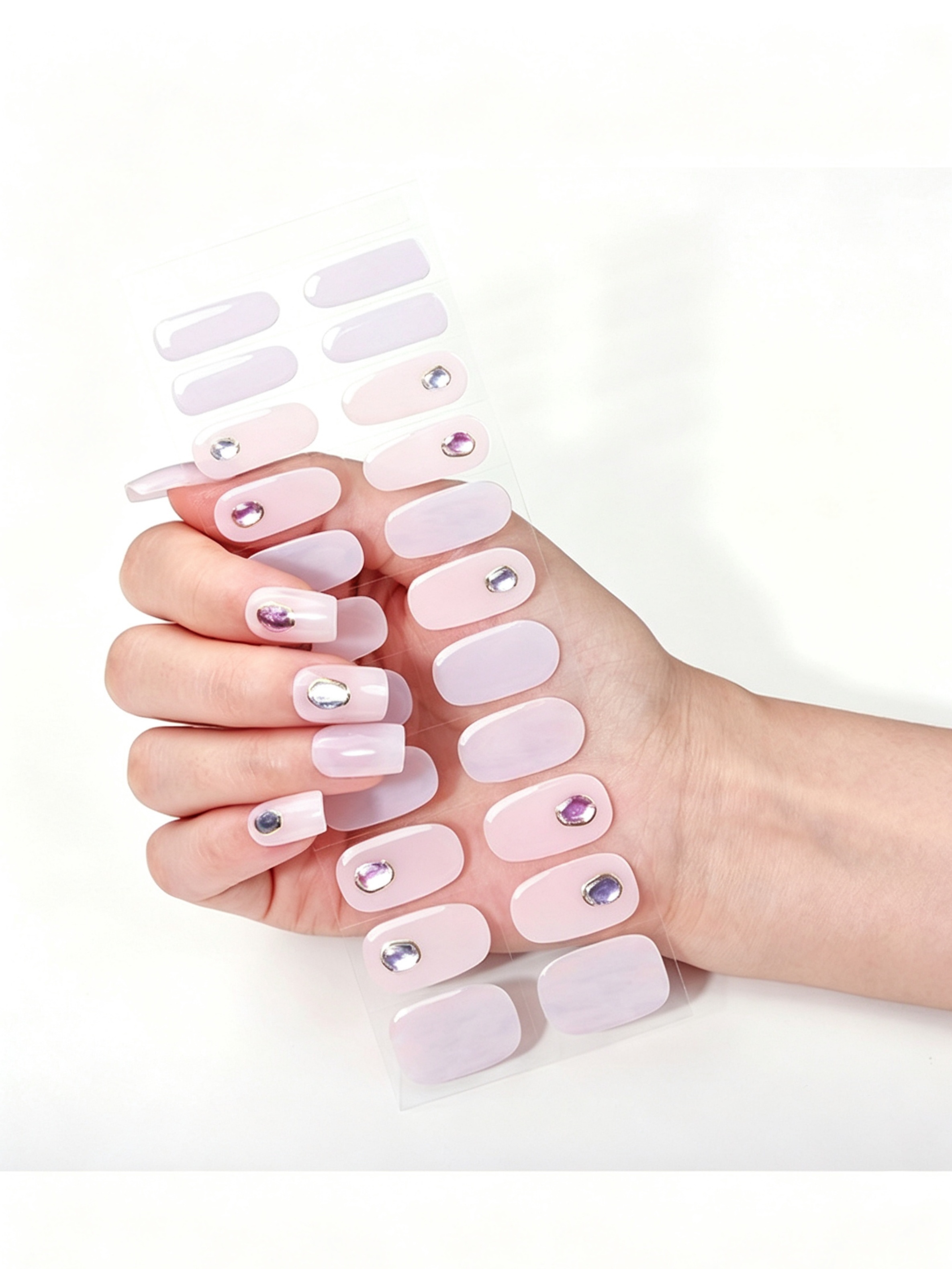 UV-Free Gel Nail Stickers with 3D Diamond Embellishments - Glossy Multi-Color Press-On Nails
