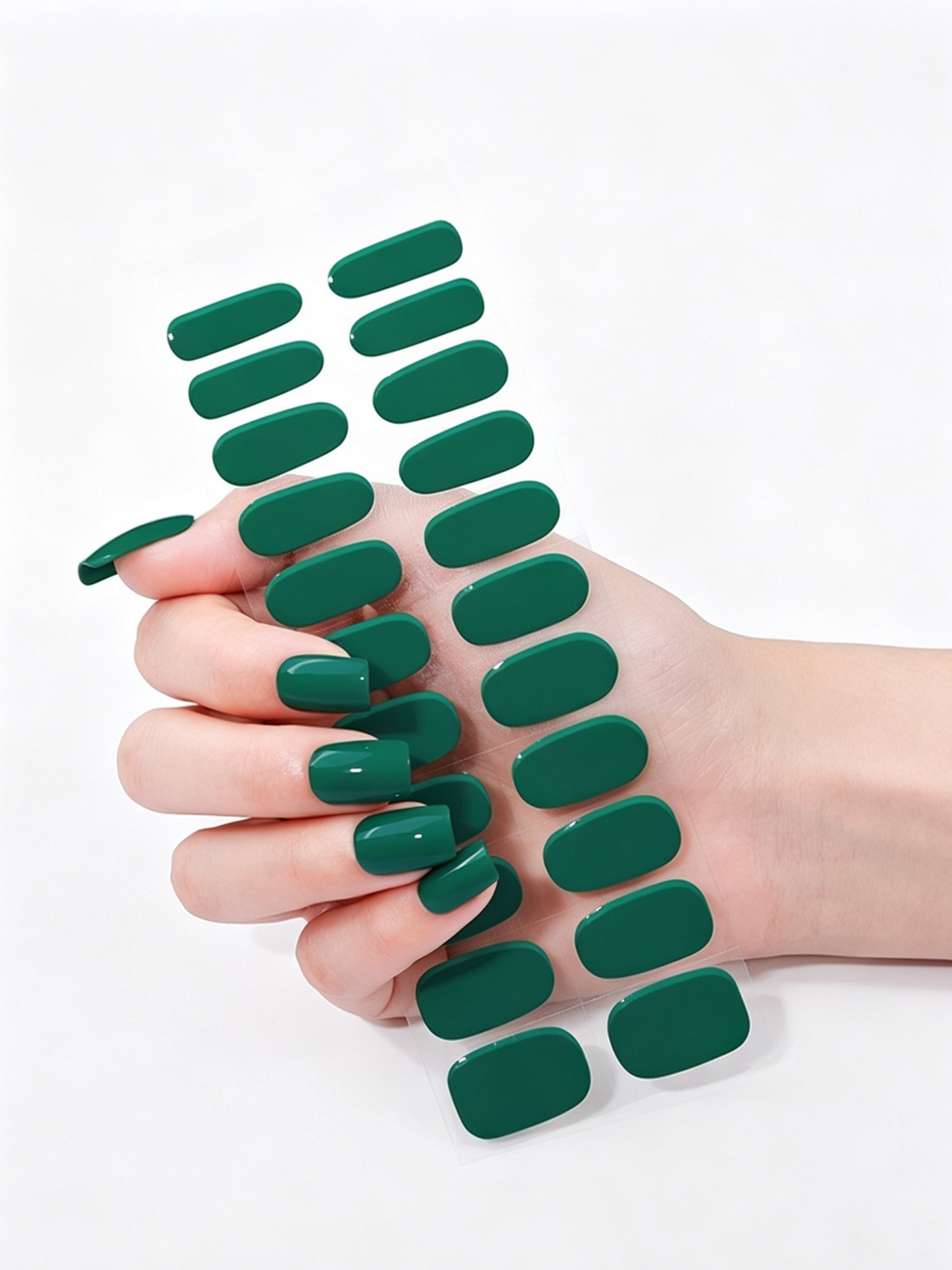 Dark Green Glossy Gel Nail Wraps - UV-Free Manicure Stickers
