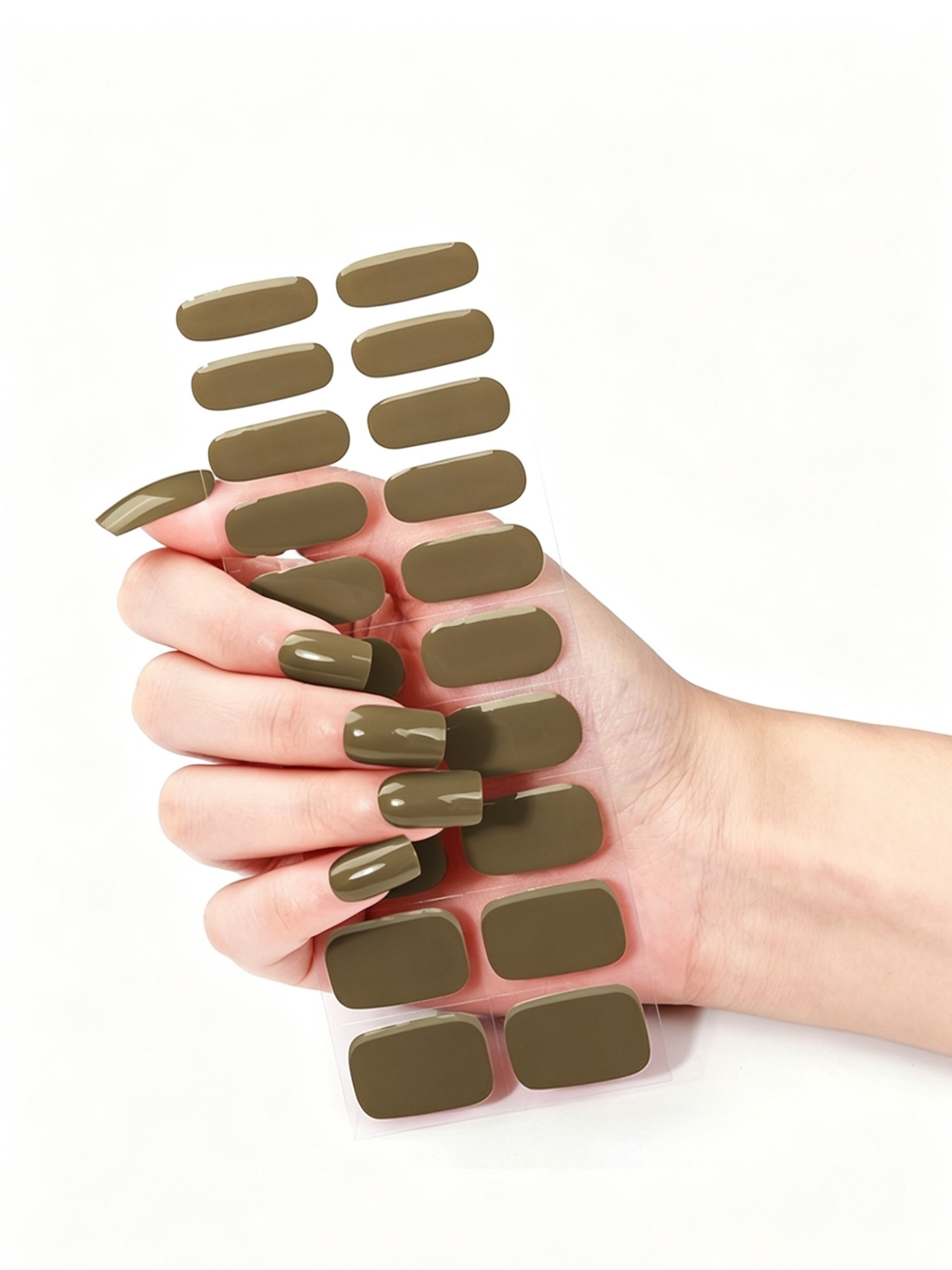 Glossy Olive Brown UV-Free Gel Nail Wraps - Easy Manicure Stickers