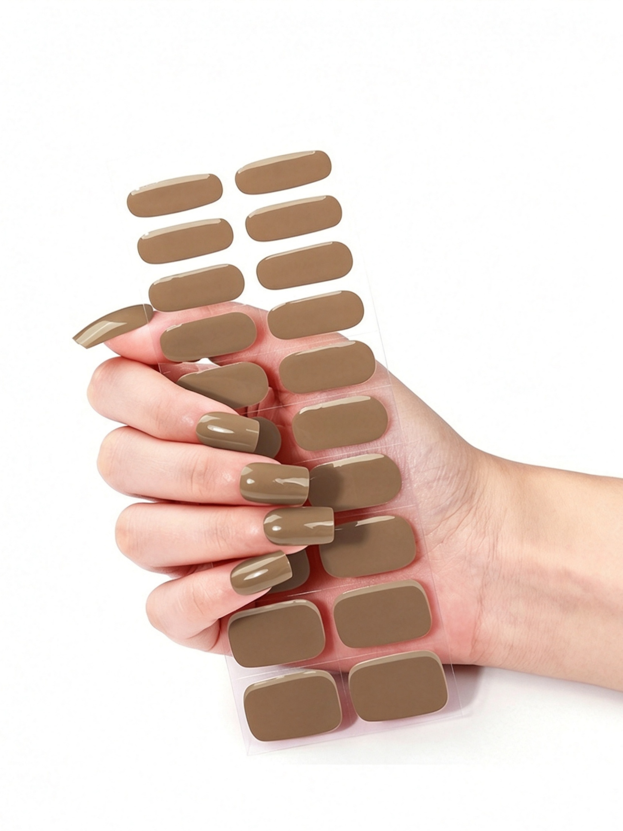 Glossy Coffee Brown Gel Nail Stickers - UV-Free Press-On Nails for Effortless Style