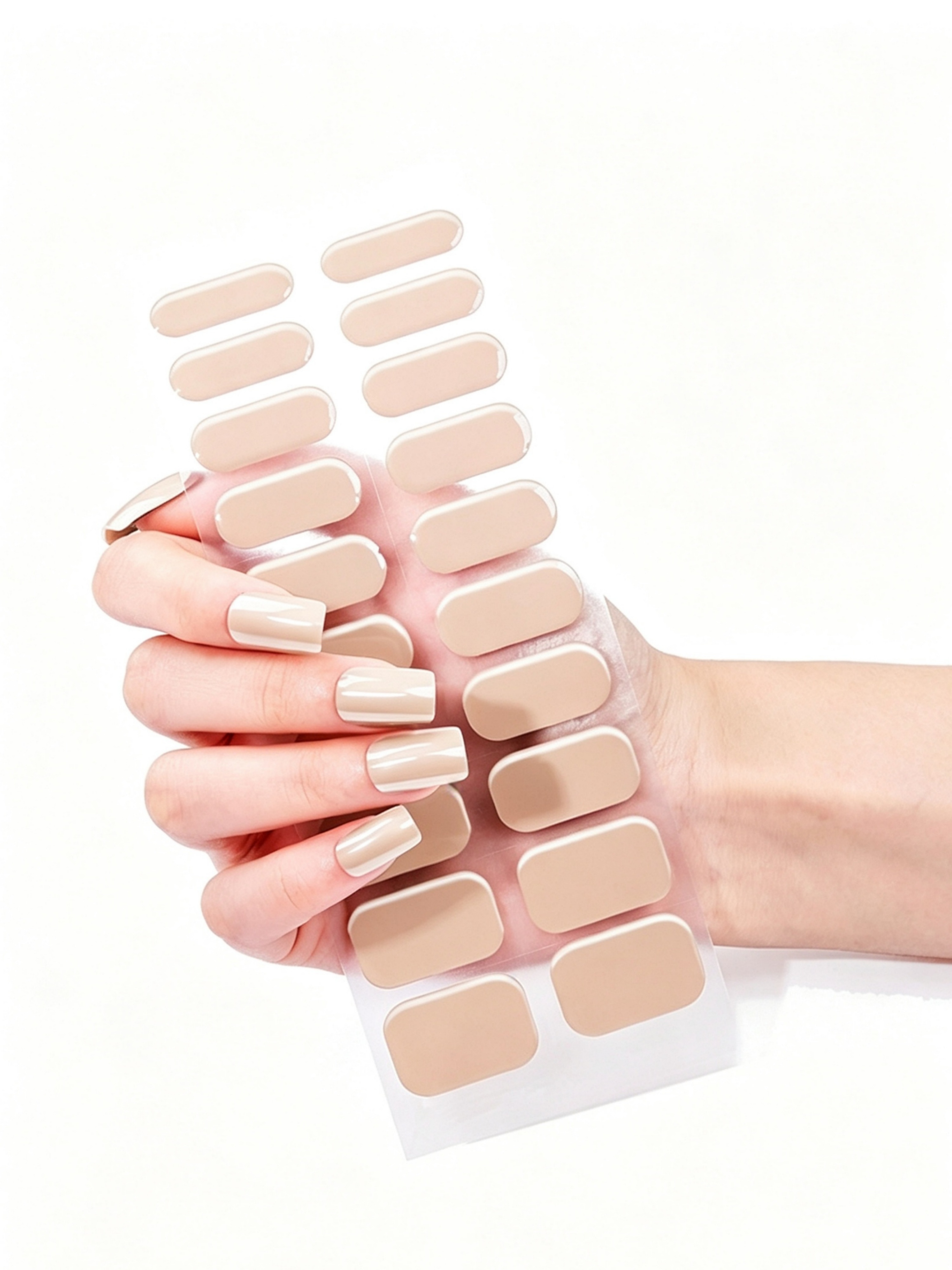 Glossy Nude Gel Nail Stickers - UV-Free and Easy Apply