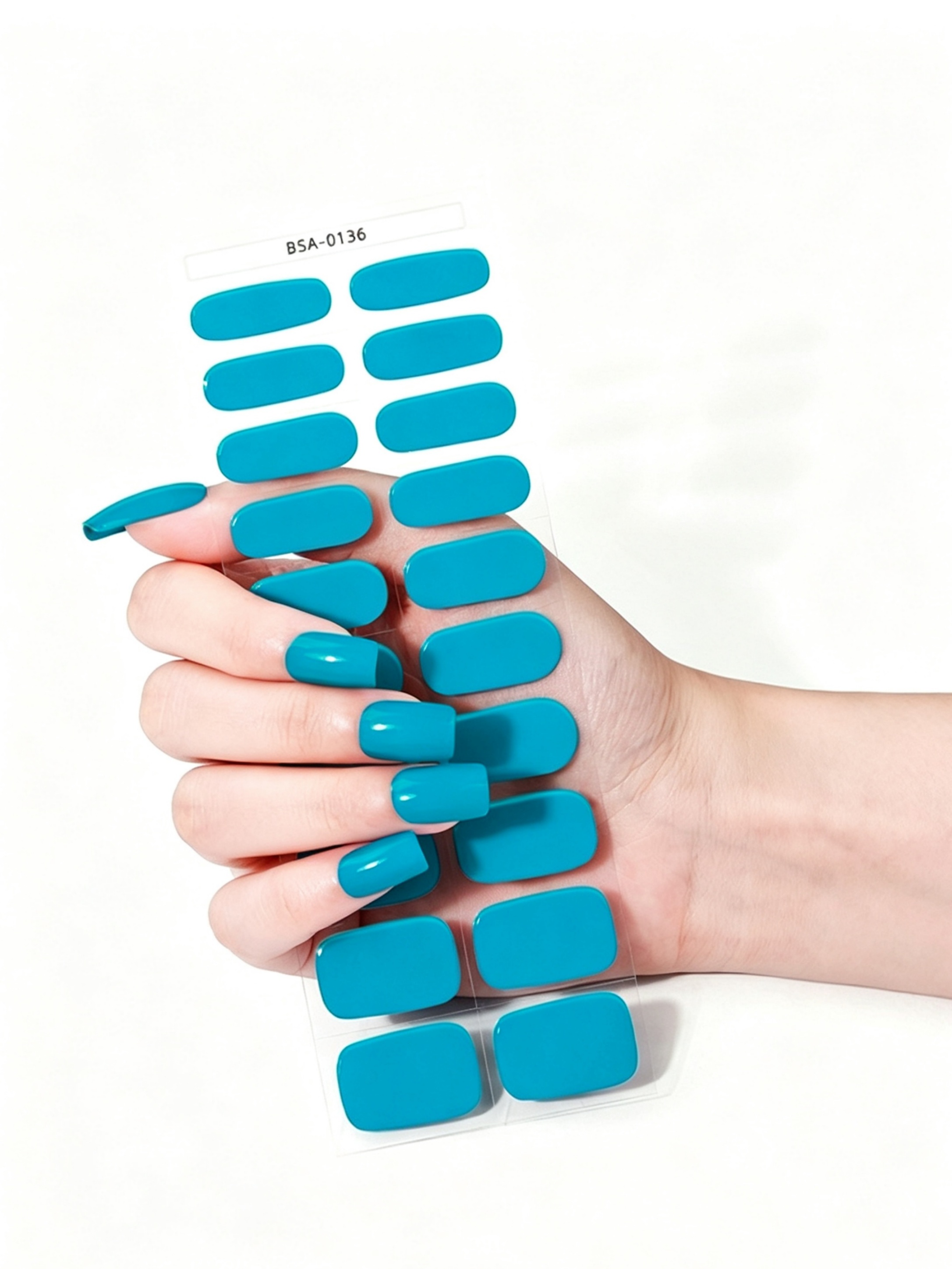 Glossy Teal Solid Color Gel Nail Stickers - UV-Free Press-On Manicure