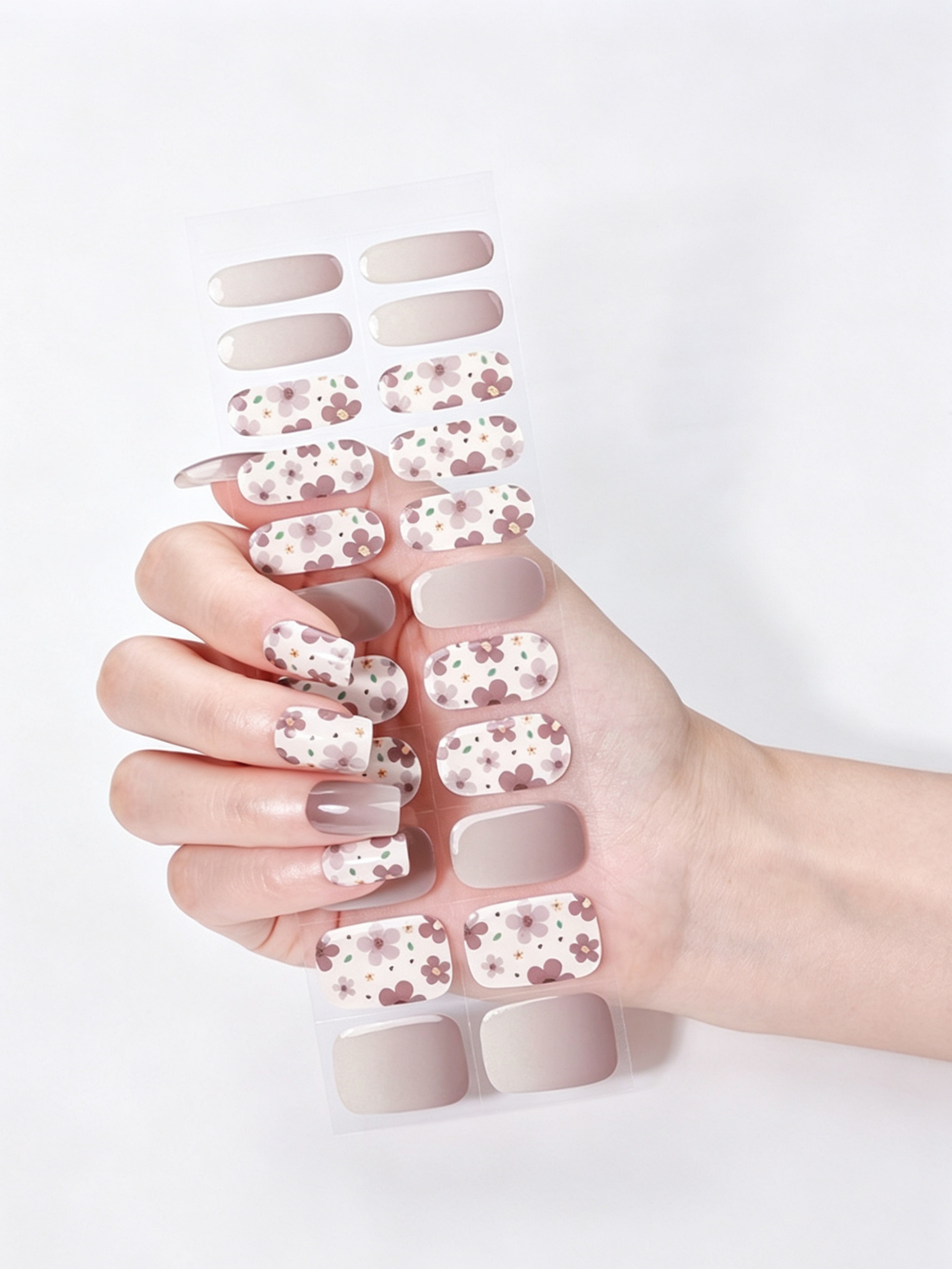 Floral and Solid Gel Nail Wraps - UV-Free Glossy Manicure Stickers